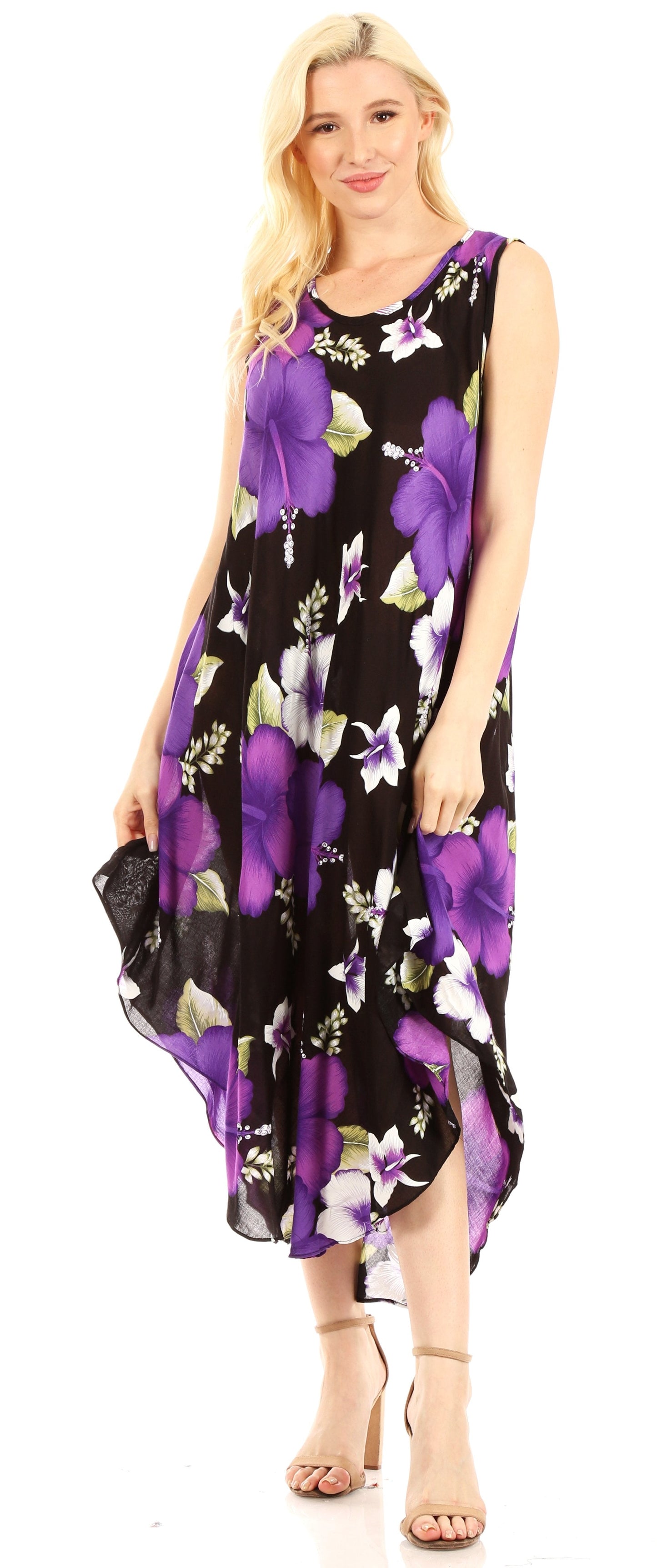 Sakkas Aba Women's Casual Summer Floral Print Sleeveless Loose Dress Cover-up - Concordia Style Boutique