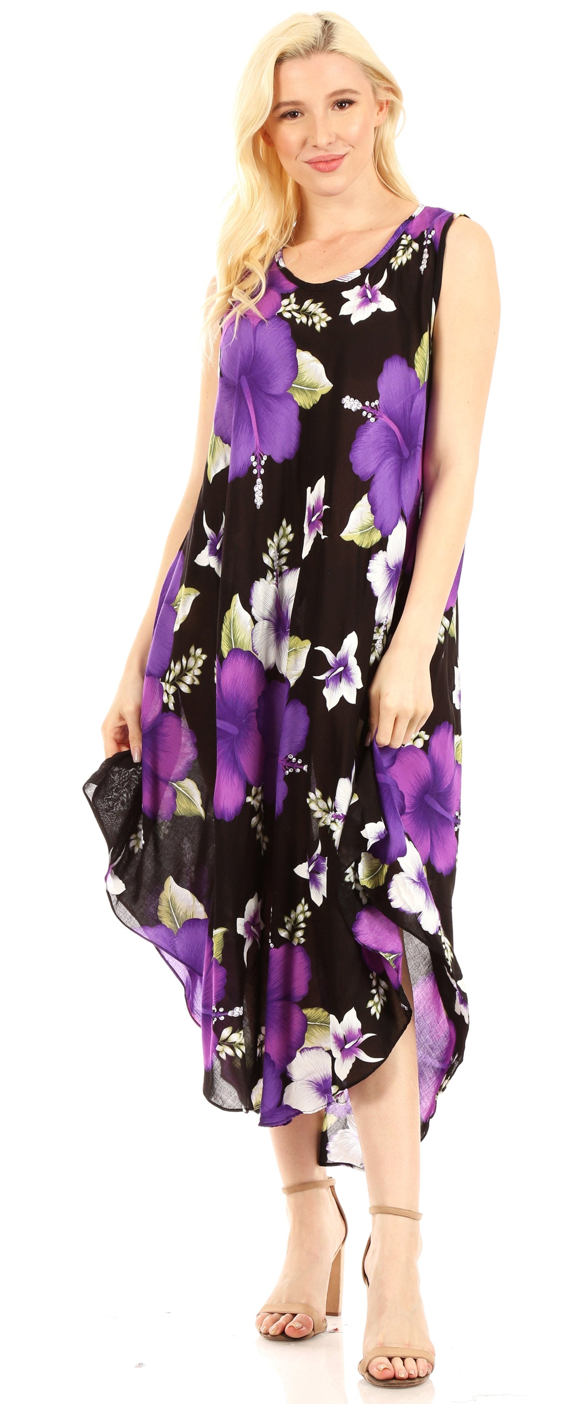 Sakkas Aba Women's Casual Summer Floral Print Sleeveless Loose Dress Cover-up - Concordia Style Boutique