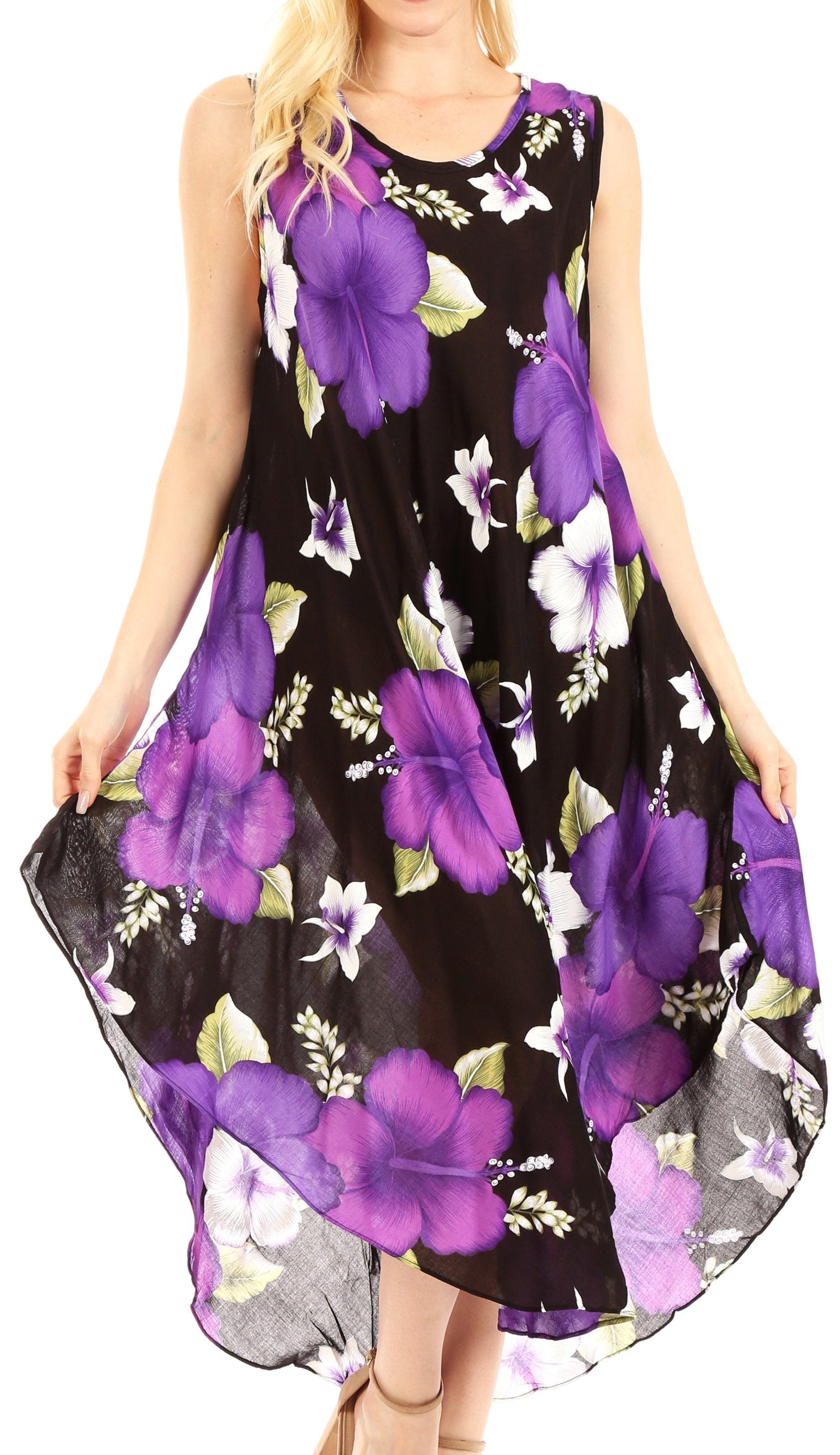 Sakkas Aba Women's Casual Summer Floral Print Sleeveless Loose Dress Cover-up - Concordia Style Boutique