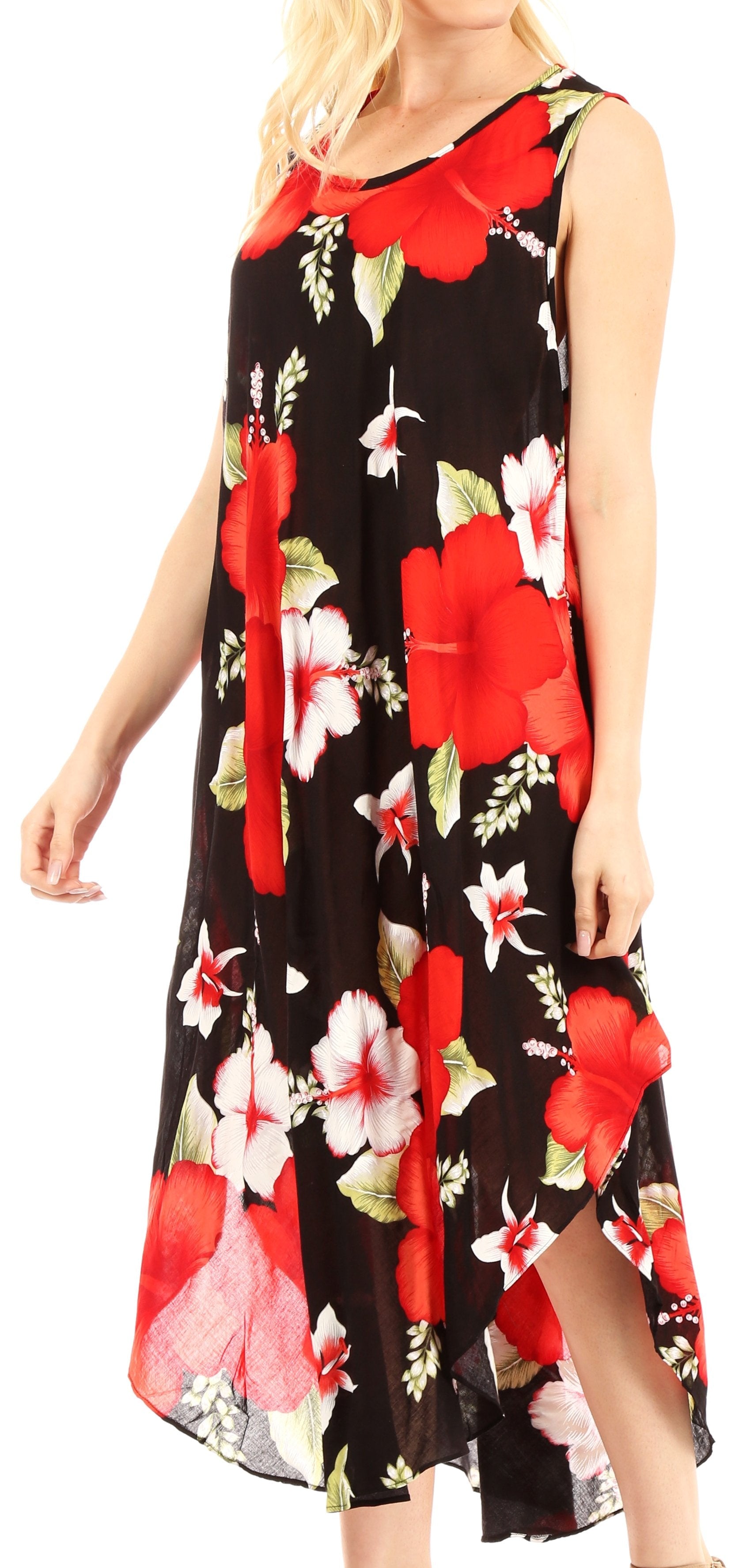 Sakkas Aba Women's Casual Summer Floral Print Sleeveless Loose Dress Cover-up - Concordia Style Boutique