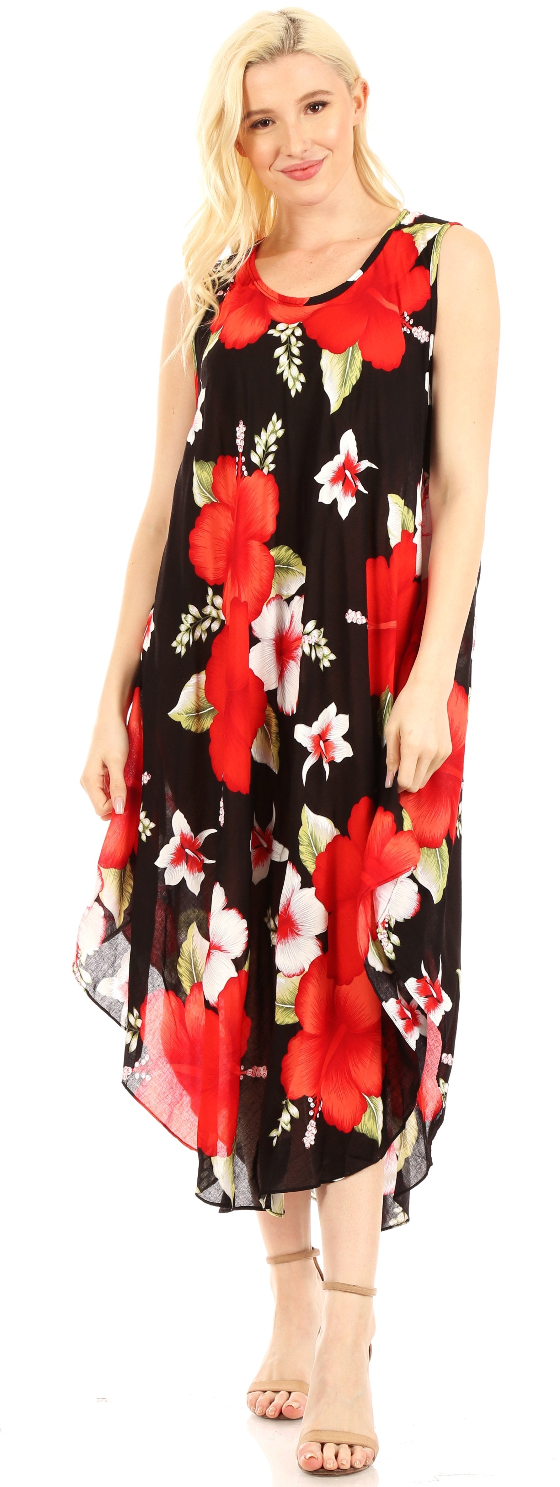Sakkas Aba Women's Casual Summer Floral Print Sleeveless Loose Dress Cover-up - Concordia Style Boutique