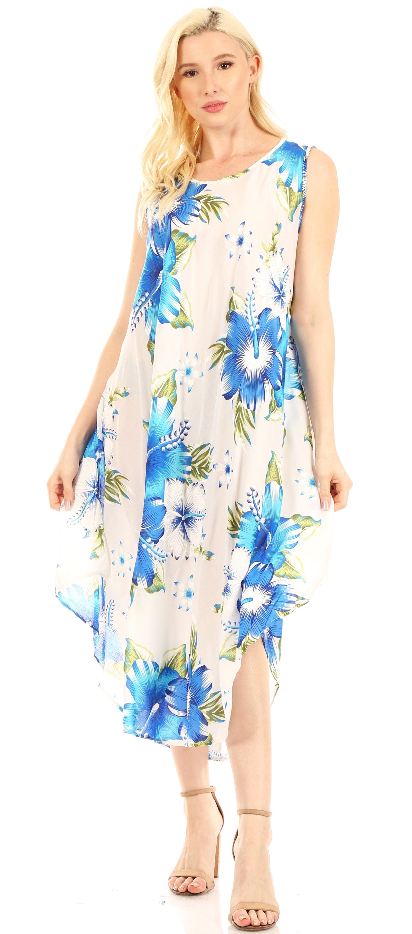 Sakkas Aba Women's Casual Summer Floral Print Sleeveless Loose Dress Cover-up - Concordia Style Boutique
