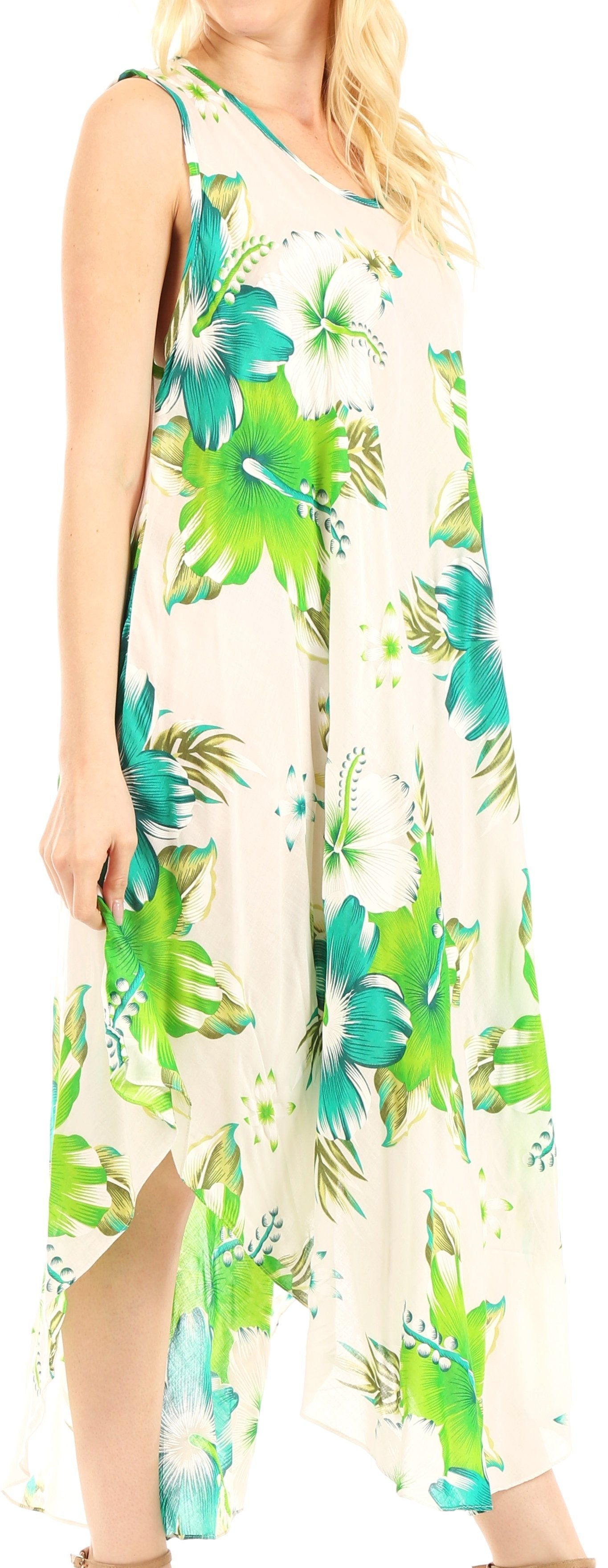 Sakkas Aba Women's Casual Summer Floral Print Sleeveless Loose Dress Cover-up - Concordia Style Boutique