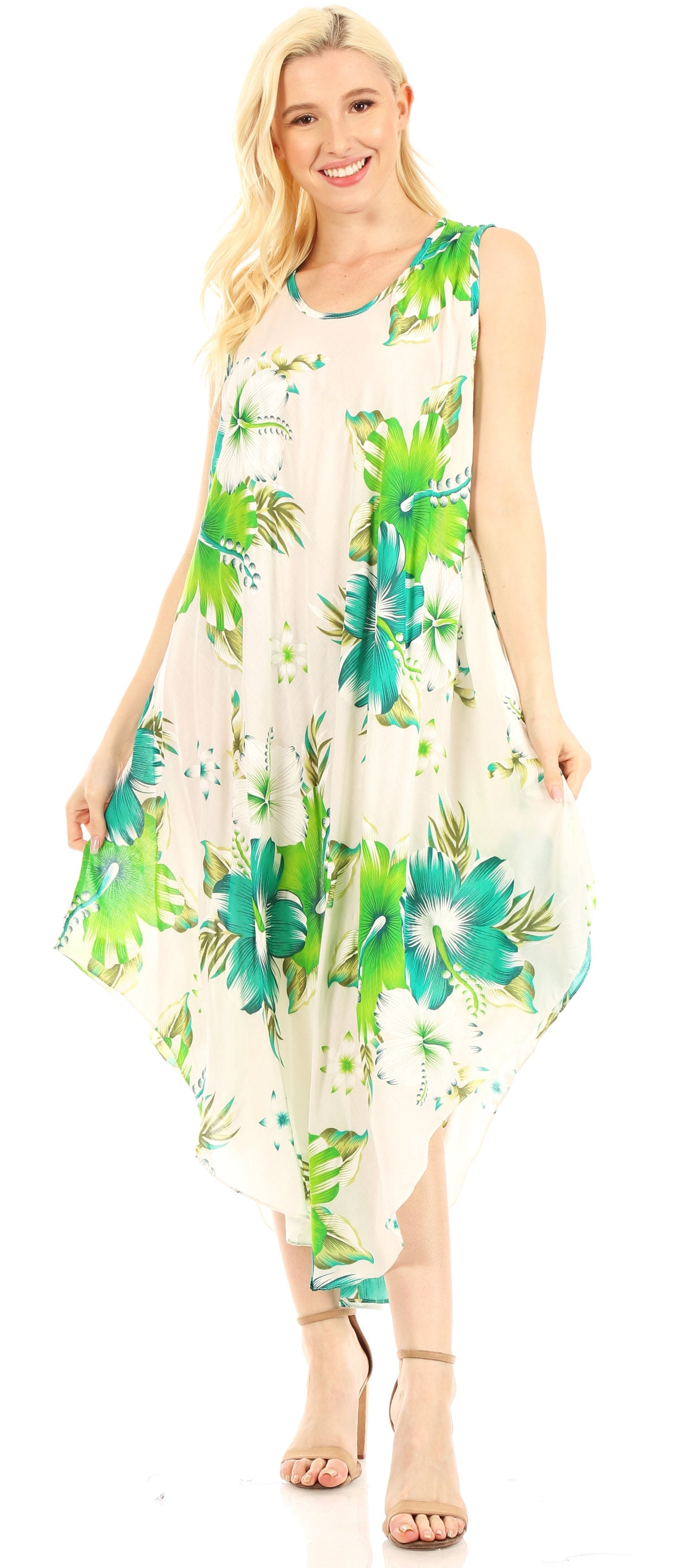 Sakkas Aba Women's Casual Summer Floral Print Sleeveless Loose Dress Cover-up - Concordia Style Boutique