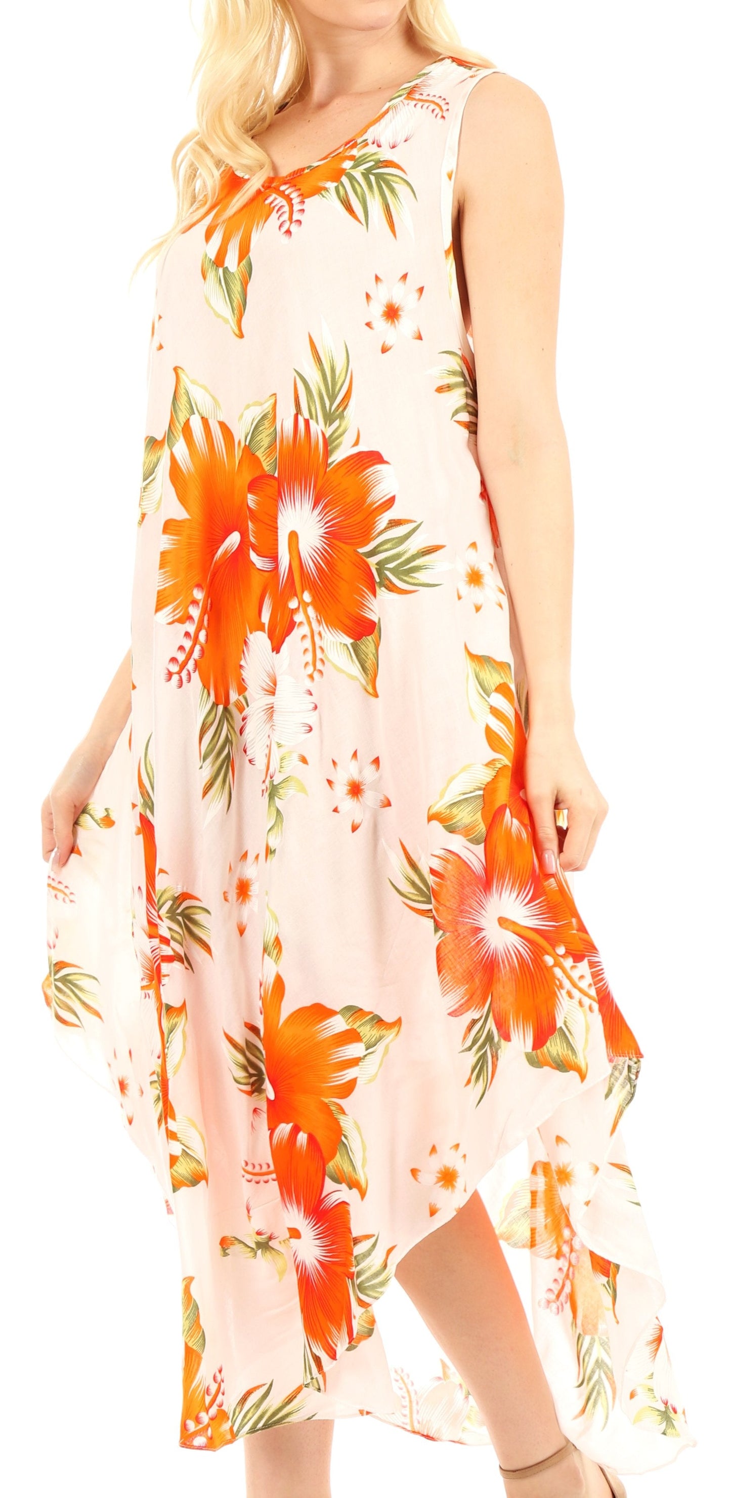 Sakkas Aba Women's Casual Summer Floral Print Sleeveless Loose Dress Cover-up - Concordia Style Boutique