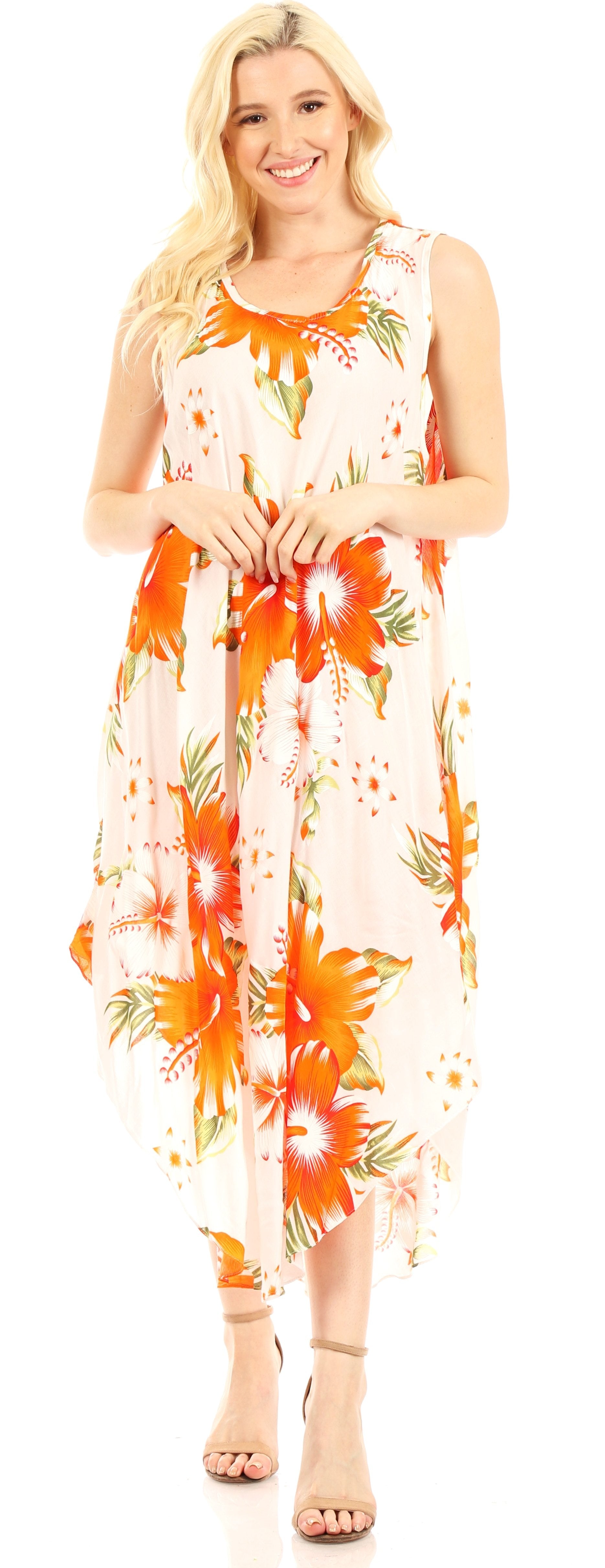 Sakkas Aba Women's Casual Summer Floral Print Sleeveless Loose Dress Cover-up - Concordia Style Boutique