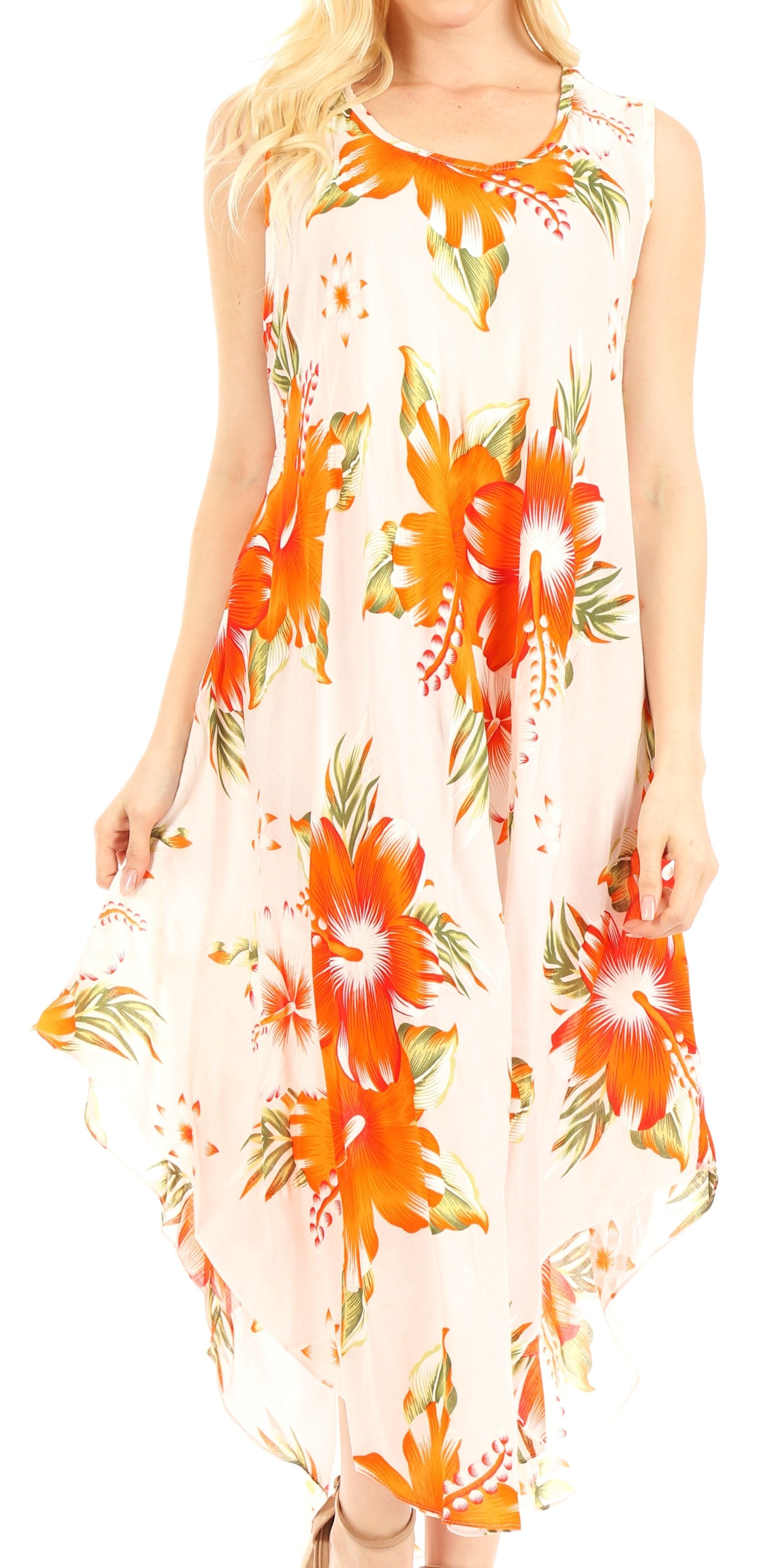 Sakkas Aba Women's Casual Summer Floral Print Sleeveless Loose Dress Cover-up - Concordia Style Boutique