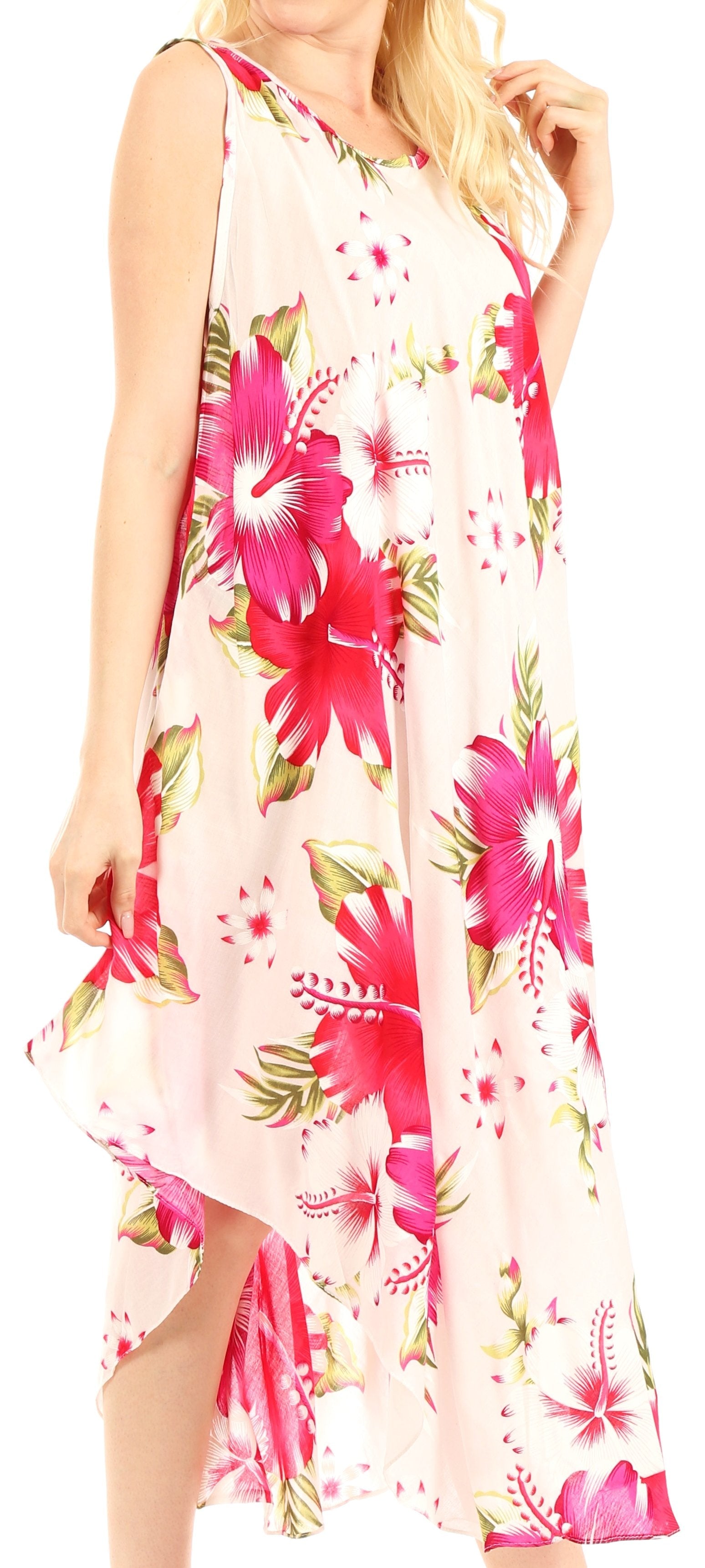 Sakkas Aba Women's Casual Summer Floral Print Sleeveless Loose Dress Cover-up - Concordia Style Boutique