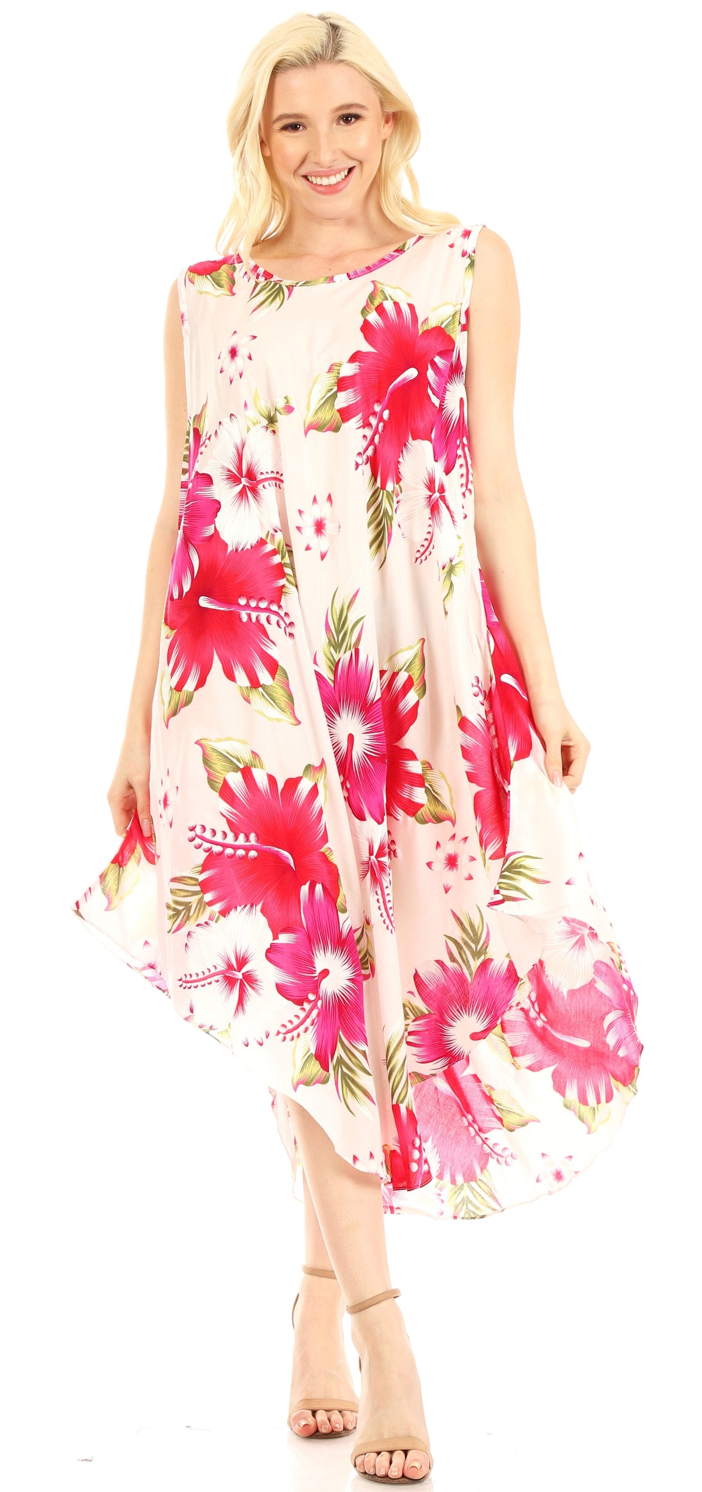 Sakkas Aba Women's Casual Summer Floral Print Sleeveless Loose Dress Cover-up - Concordia Style Boutique