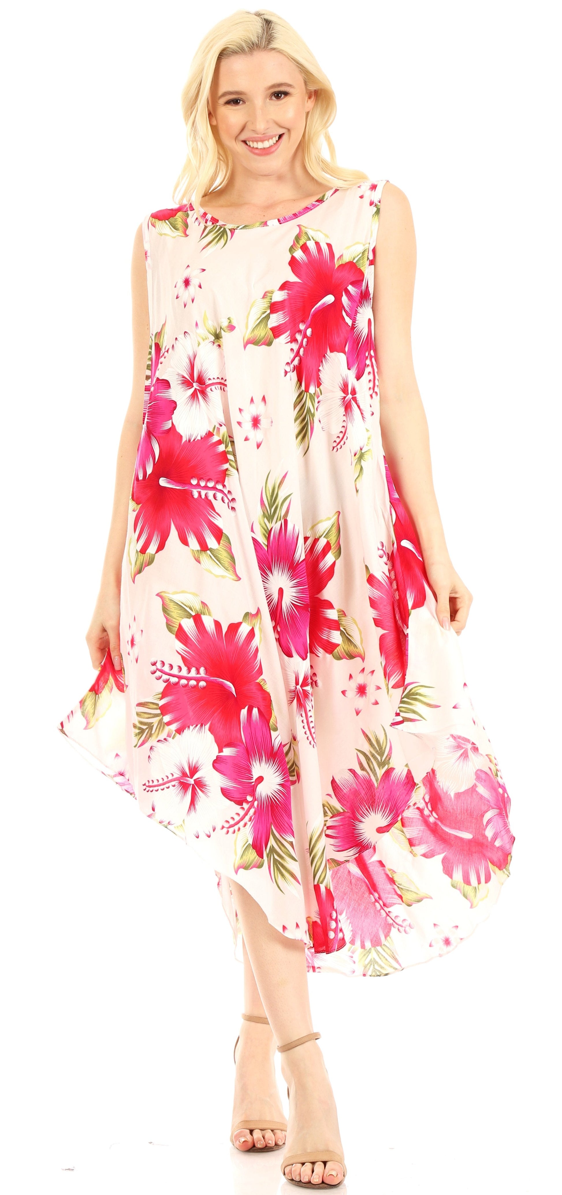 Sakkas Aba Women's Casual Summer Floral Print Sleeveless Loose Dress Cover-up - Concordia Style Boutique