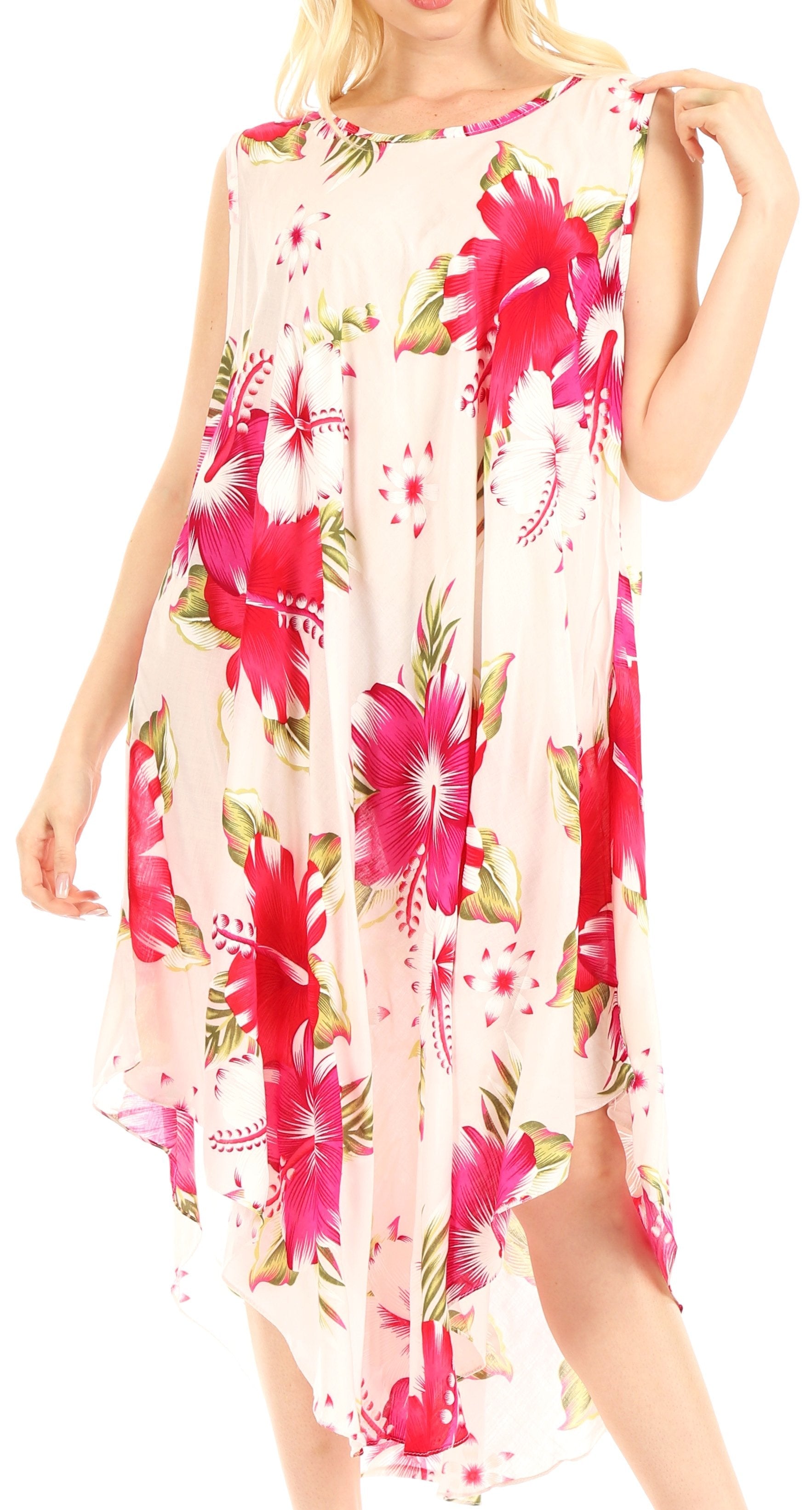Sakkas Aba Women's Casual Summer Floral Print Sleeveless Loose Dress Cover-up - Concordia Style Boutique