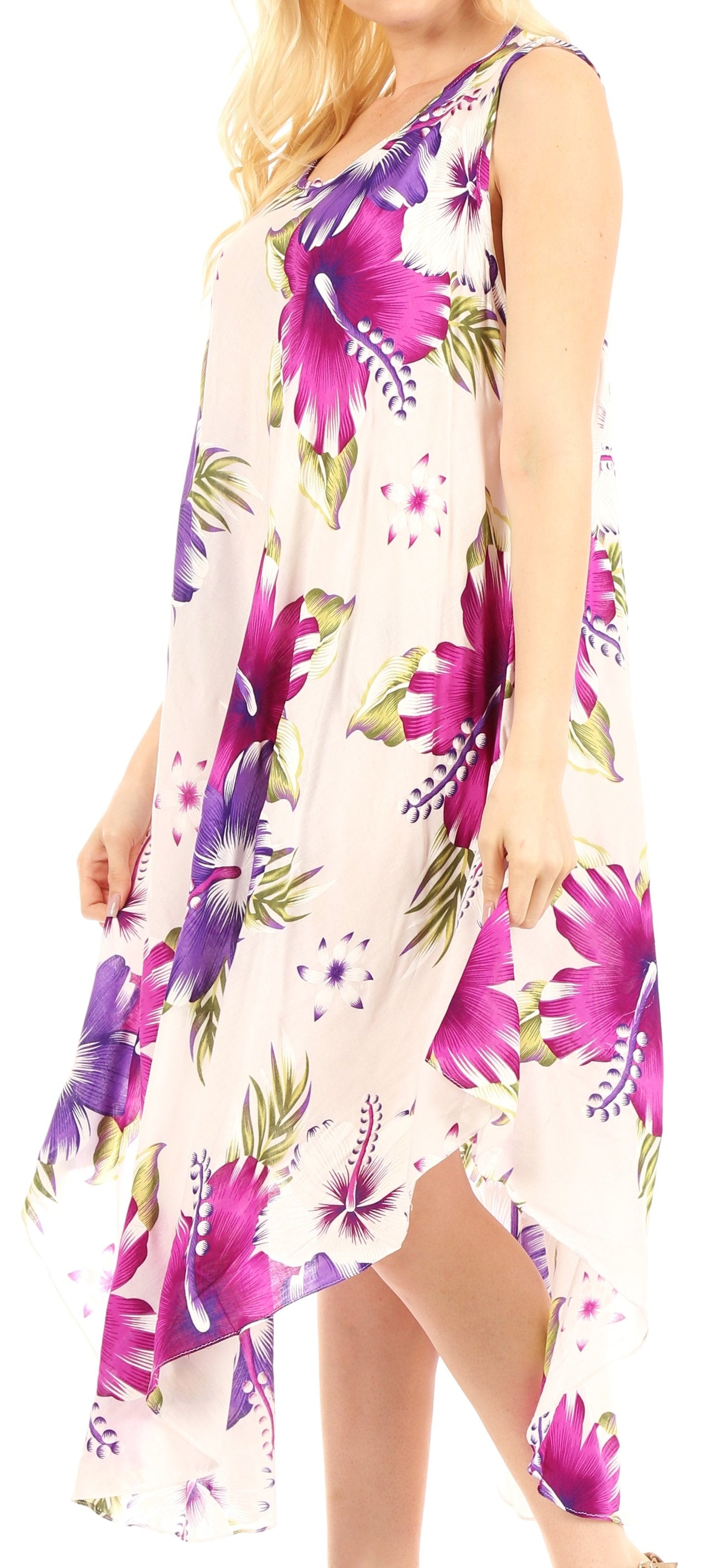 Sakkas Aba Women's Casual Summer Floral Print Sleeveless Loose Dress Cover-up - Concordia Style Boutique