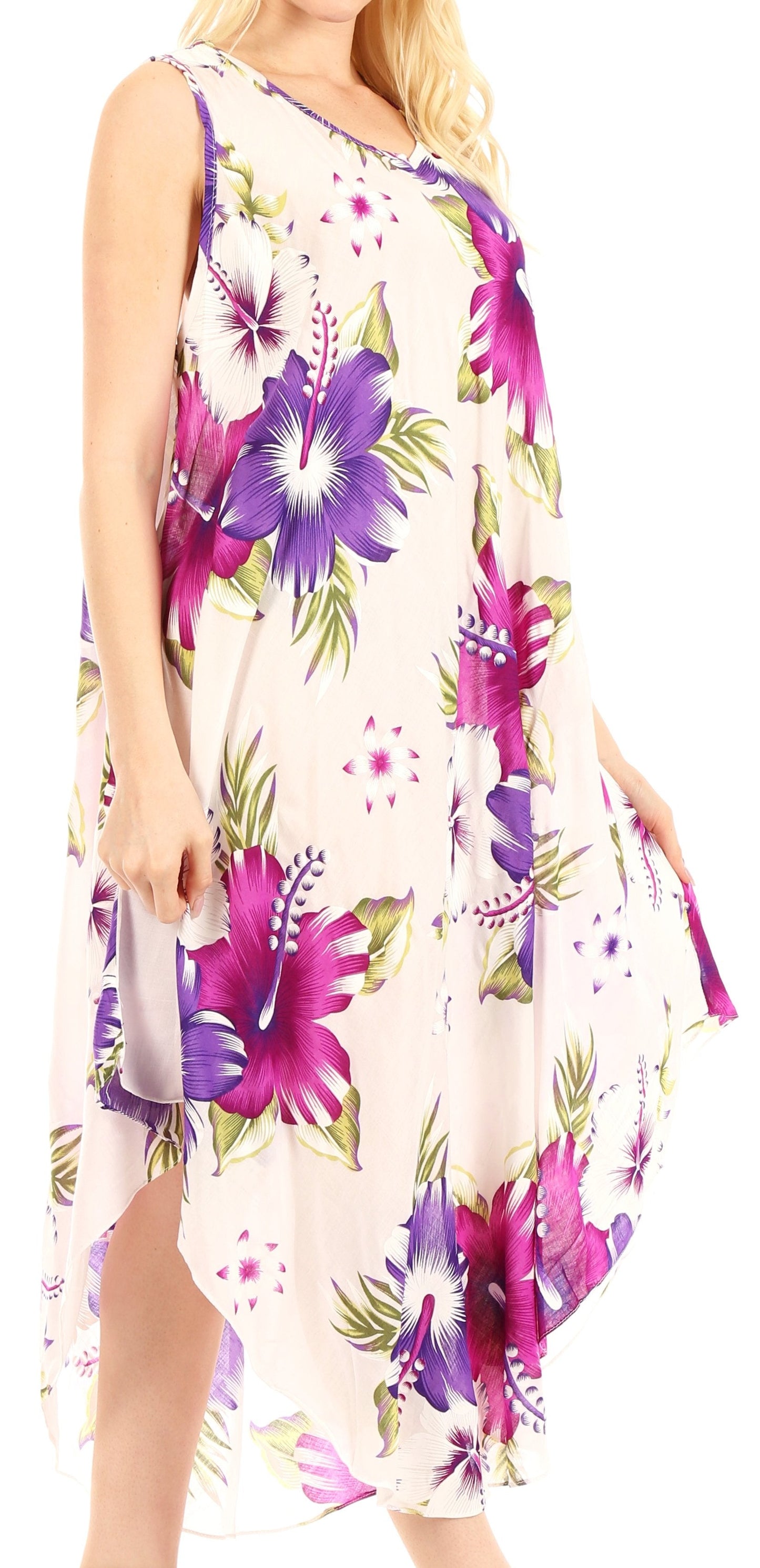 Sakkas Aba Women's Casual Summer Floral Print Sleeveless Loose Dress Cover-up - Concordia Style Boutique