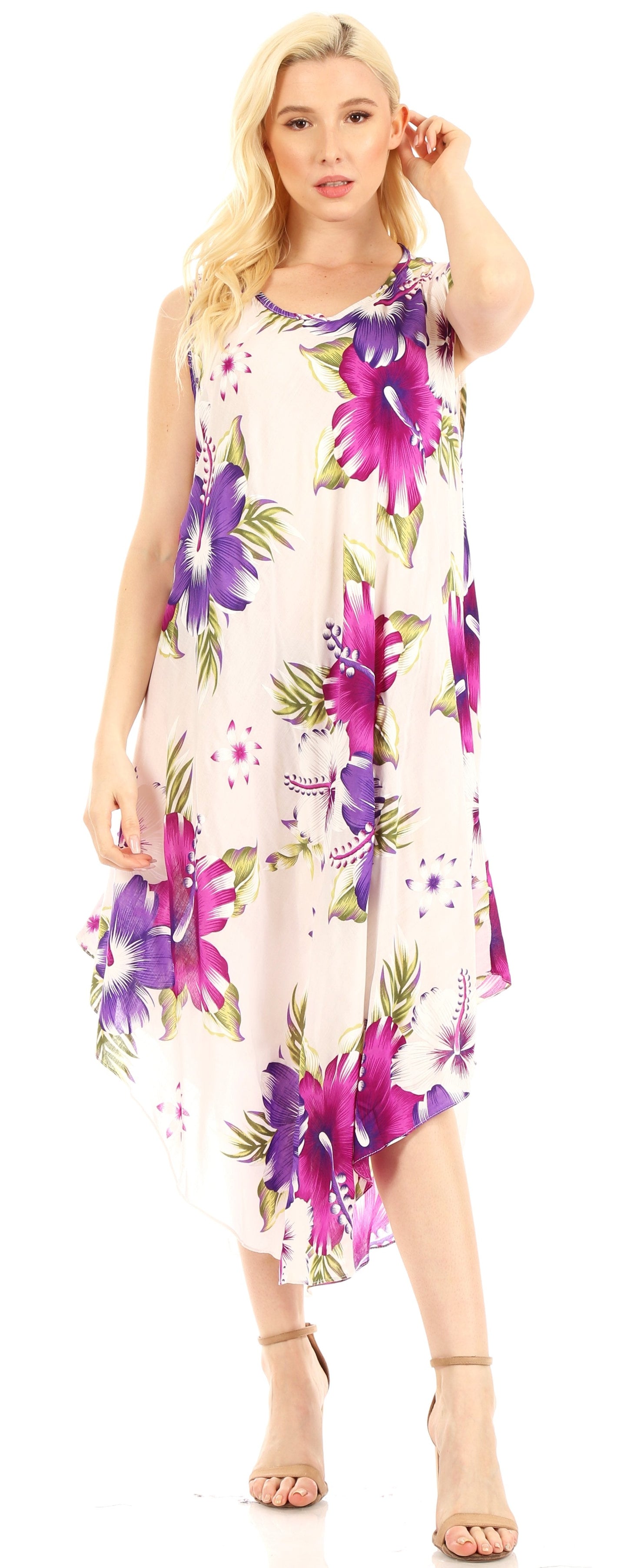 Sakkas Aba Women's Casual Summer Floral Print Sleeveless Loose Dress Cover-up - Concordia Style Boutique