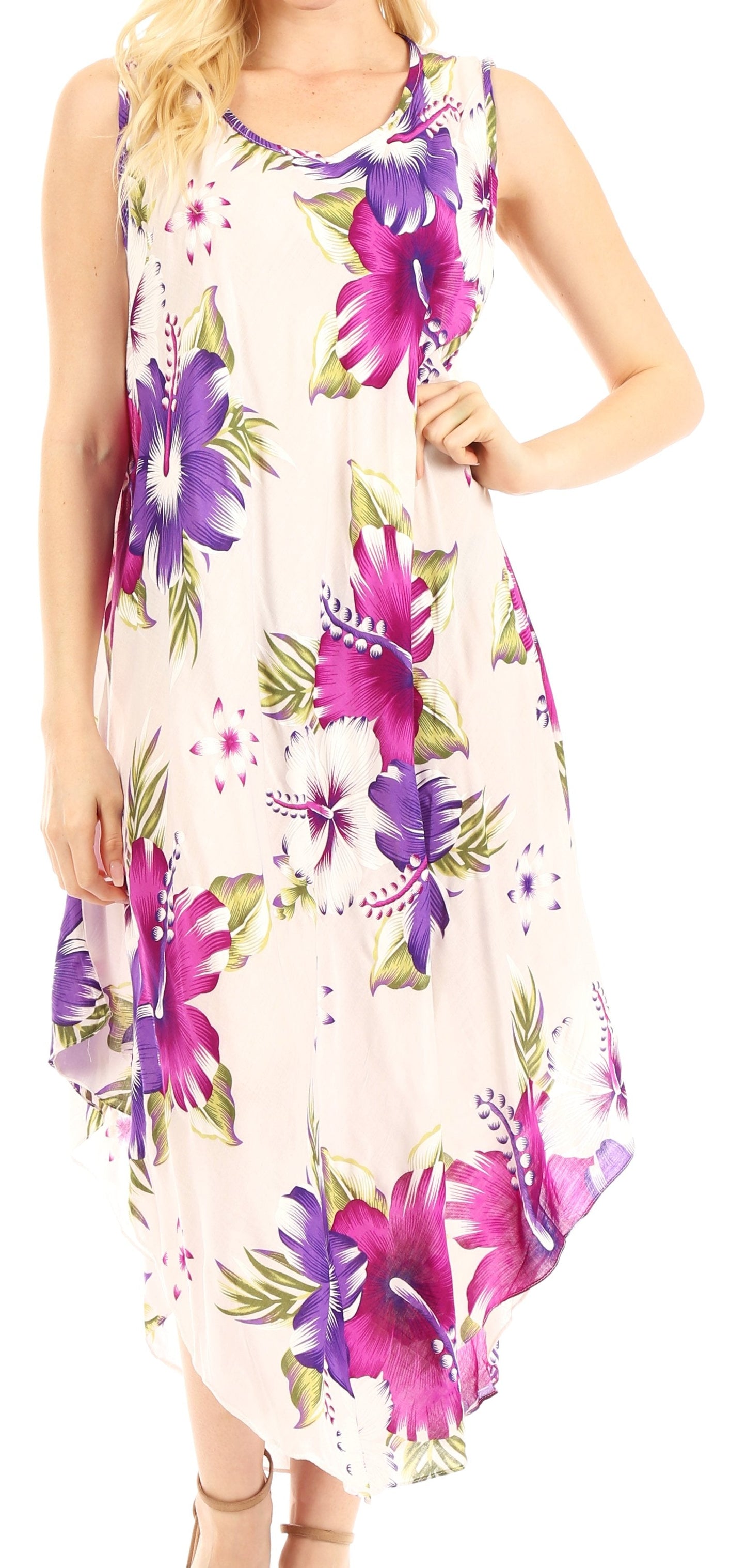 Sakkas Aba Women's Casual Summer Floral Print Sleeveless Loose Dress Cover-up - Concordia Style Boutique