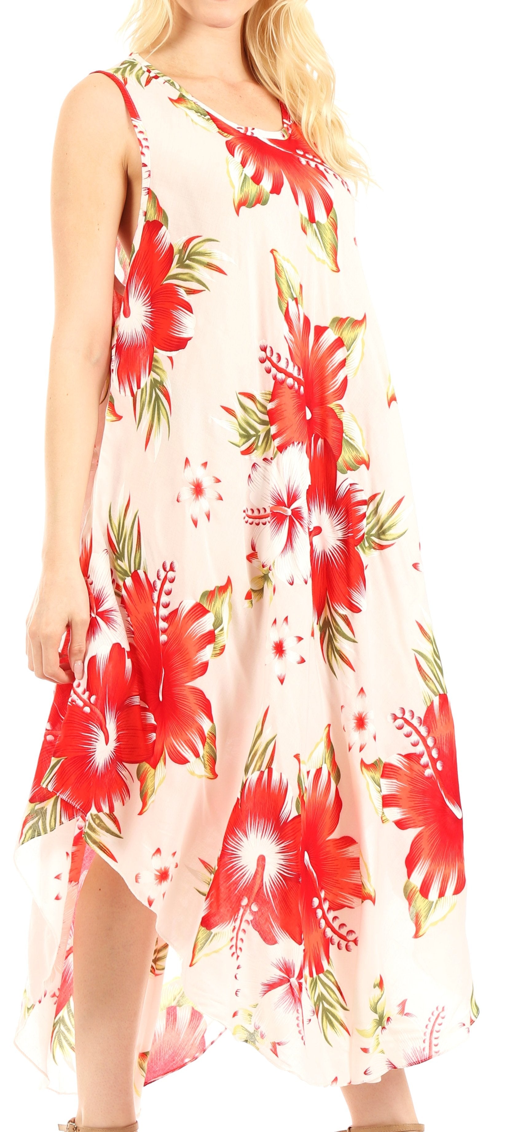 Sakkas Aba Women's Casual Summer Floral Print Sleeveless Loose Dress Cover-up - Concordia Style Boutique