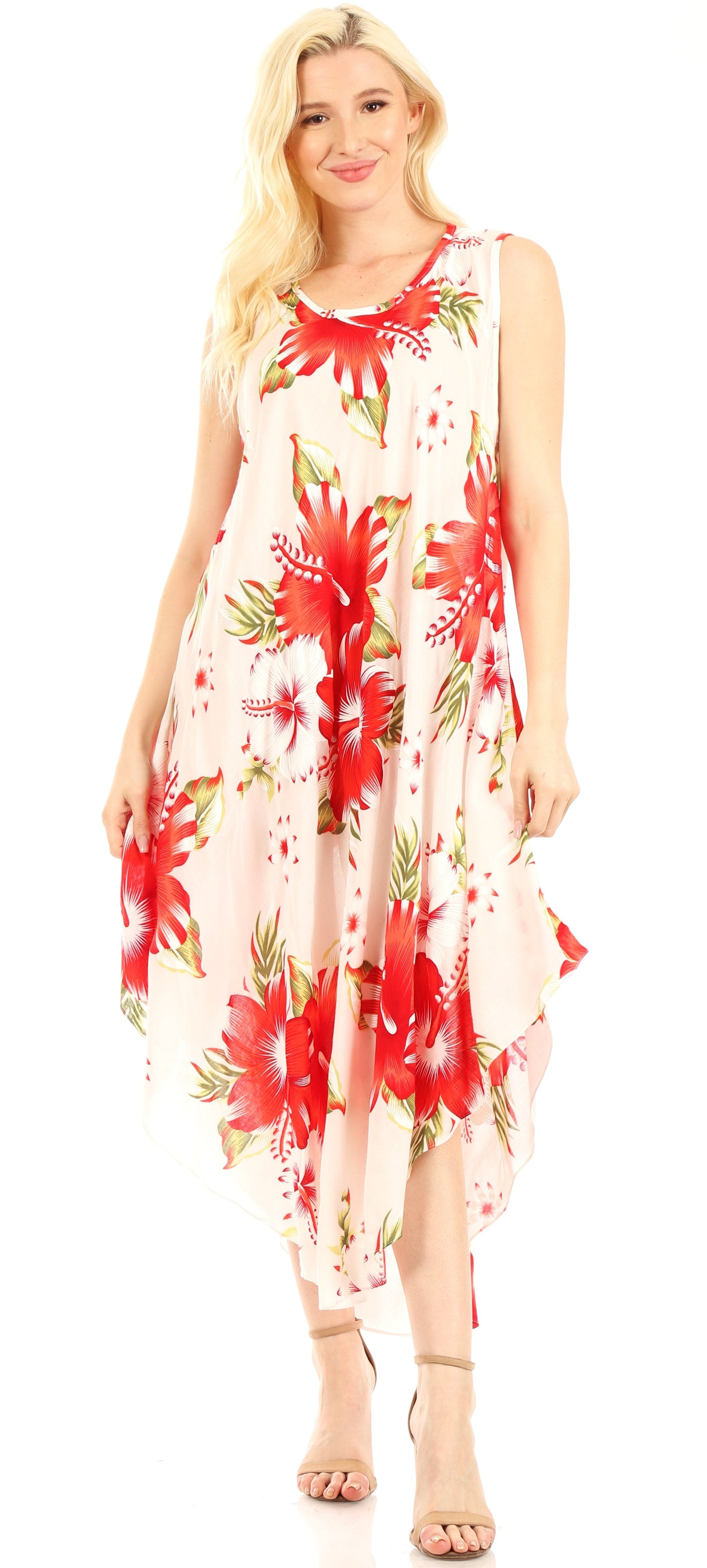 Sakkas Aba Women's Casual Summer Floral Print Sleeveless Loose Dress Cover-up - Concordia Style Boutique