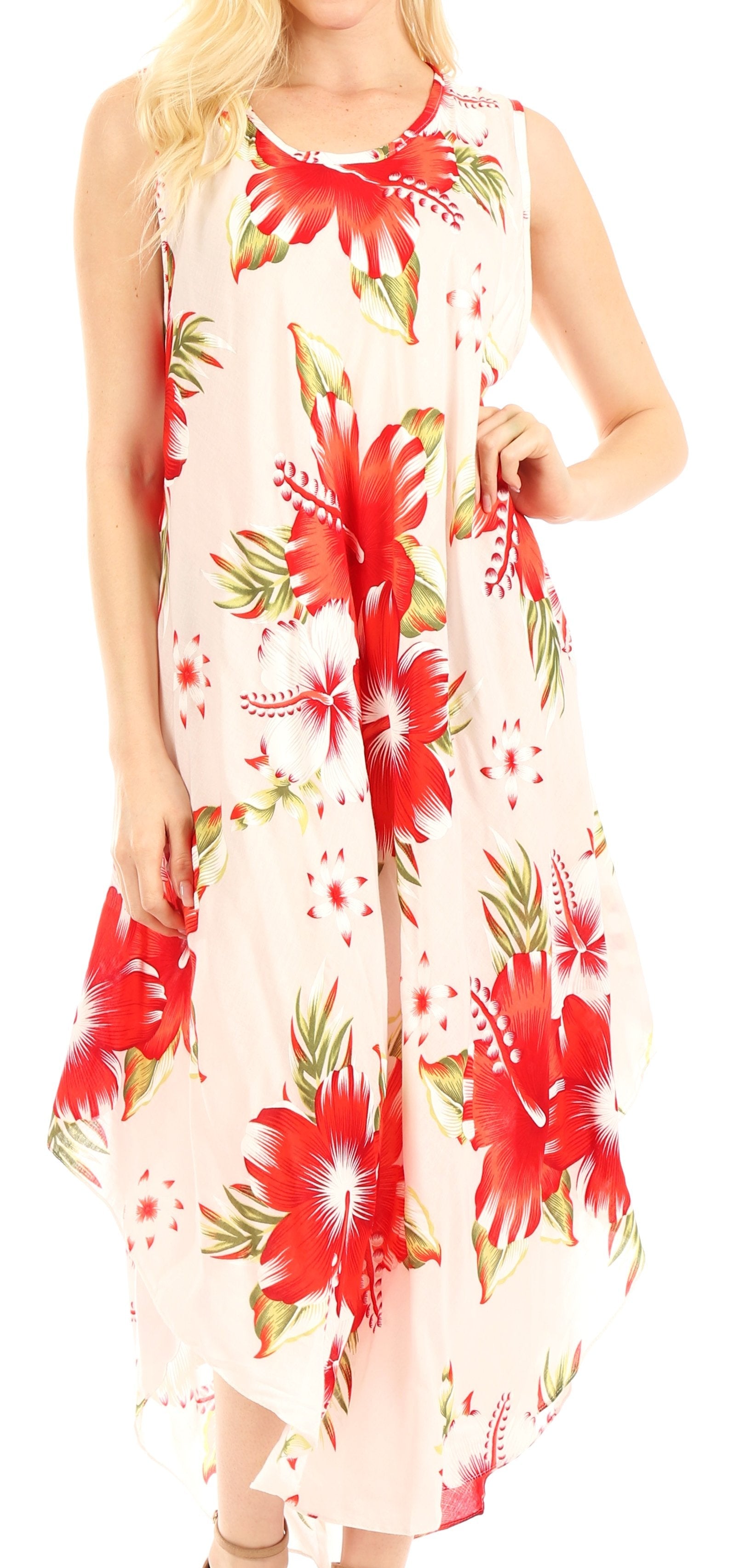 Sakkas Aba Women's Casual Summer Floral Print Sleeveless Loose Dress Cover-up - Concordia Style Boutique