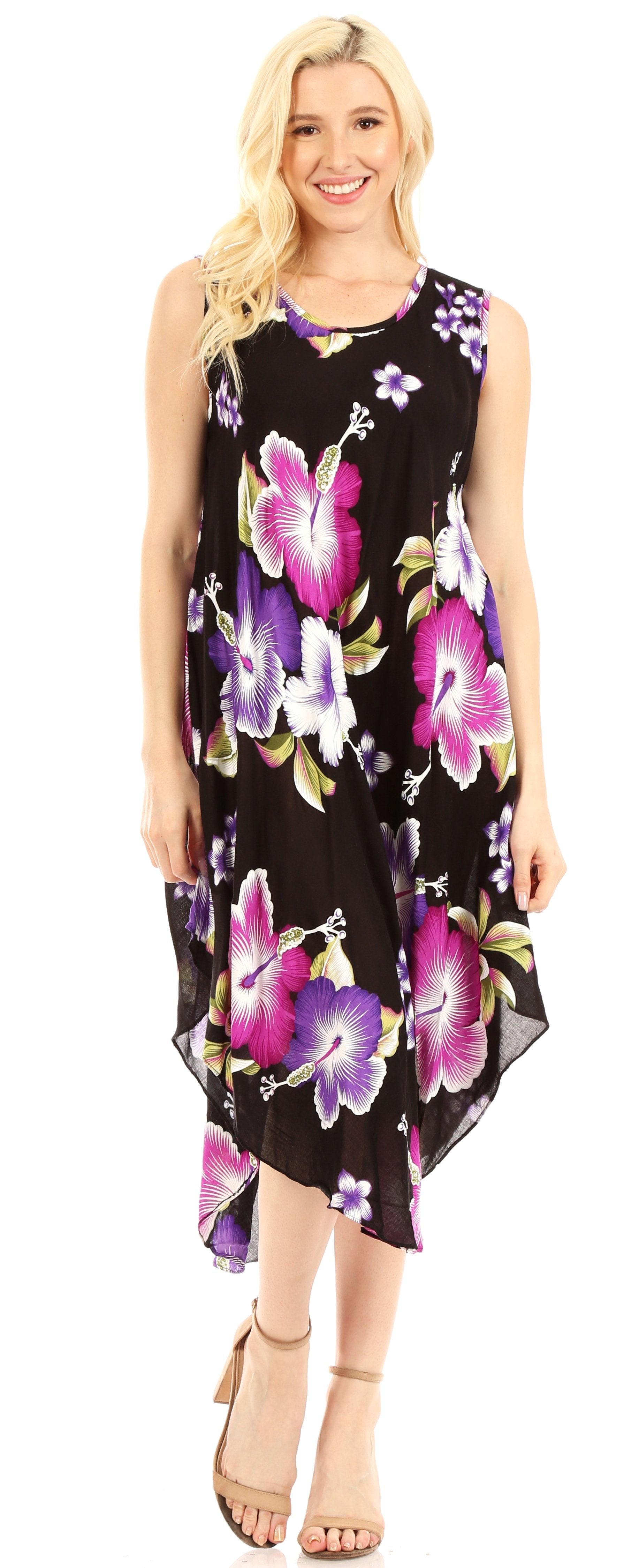 Sakkas Clara Women's Casual Summer Sleeveless Sundress Loose Floral Print Dress - Concordia Style Boutique