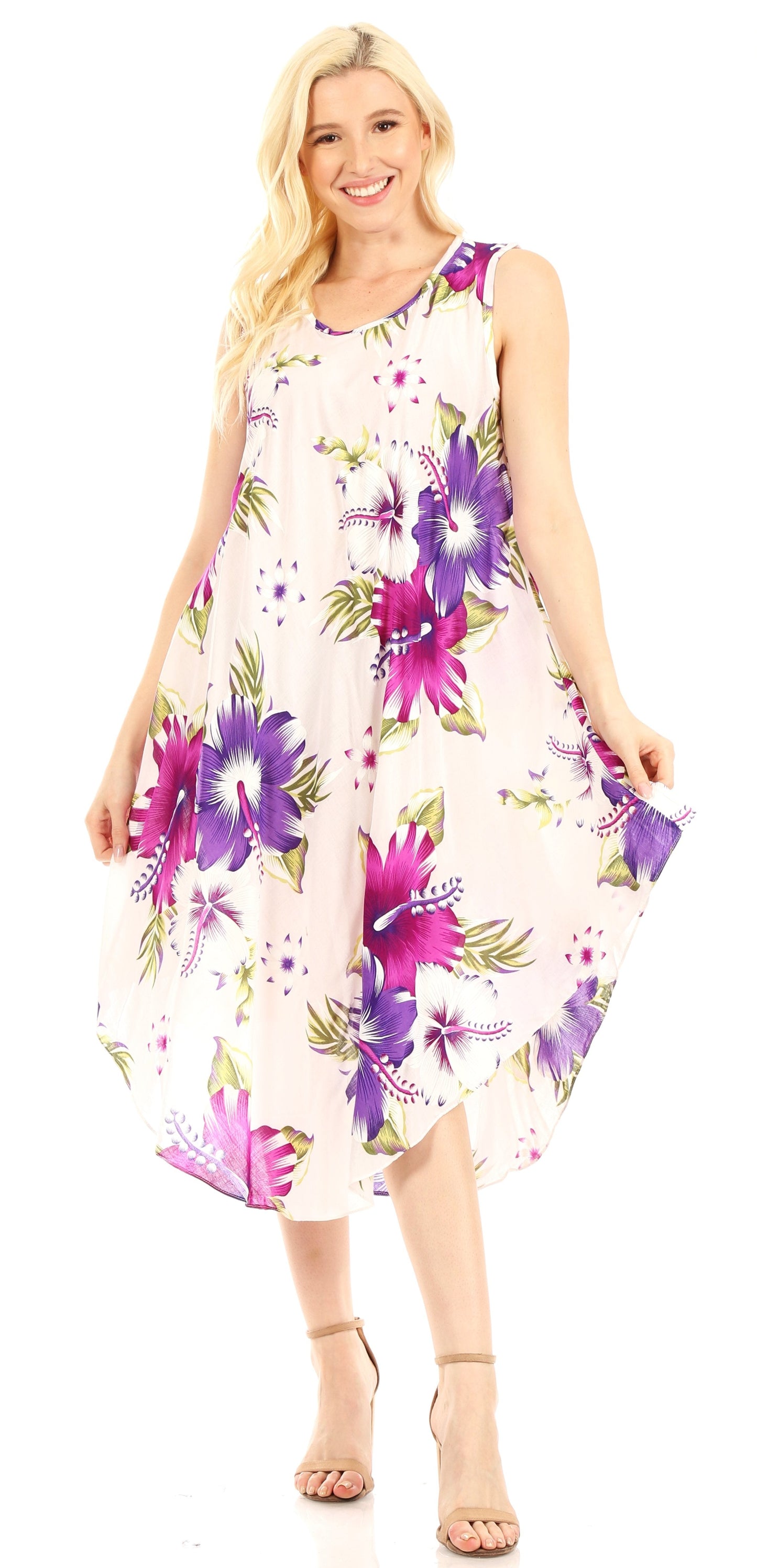 Sakkas Clara Women's Casual Summer Sleeveless Sundress Loose Floral Print Dress - Concordia Style Boutique