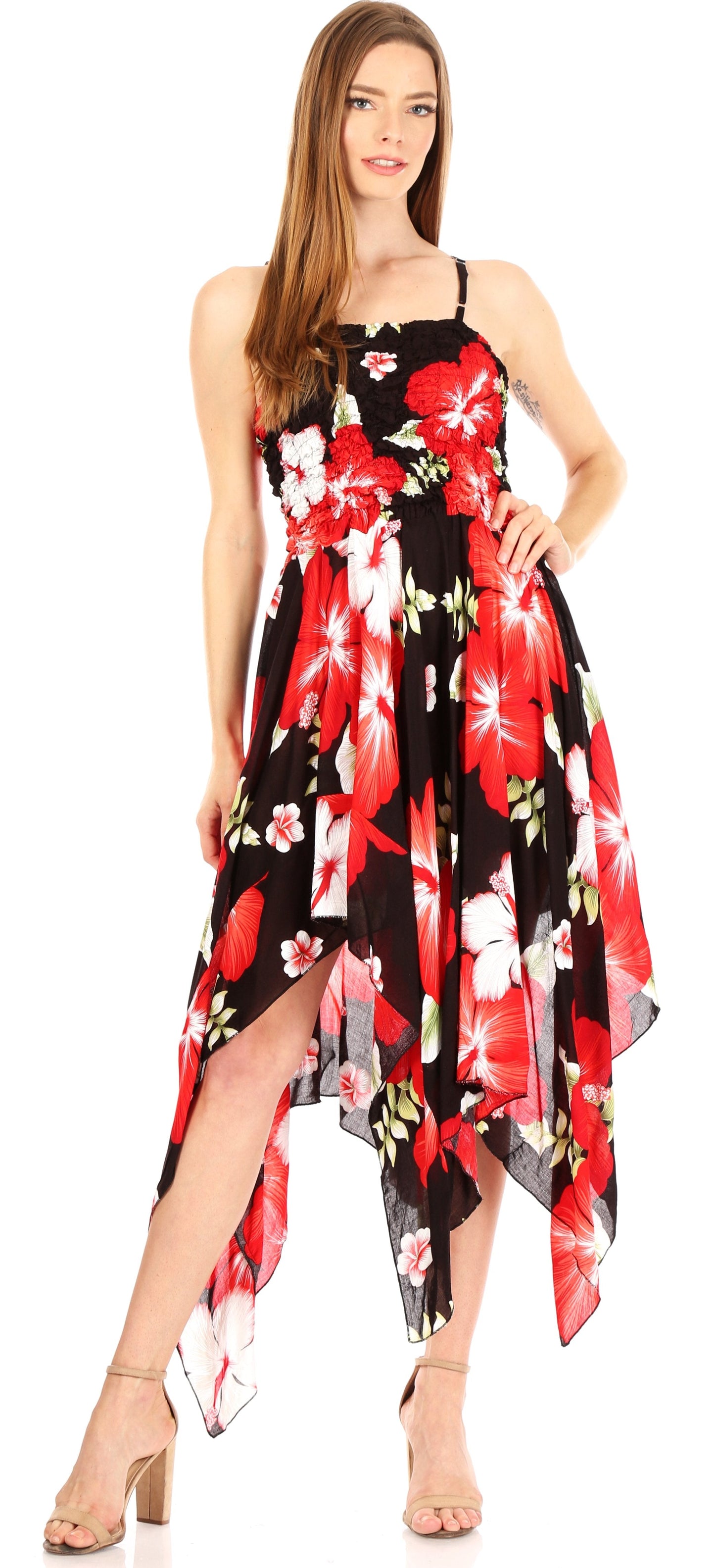 Sakkas Hamisi Women's Tube Spaghetti Strap Floral Print Summer Casual Short Dress - Concordia Style Boutique
