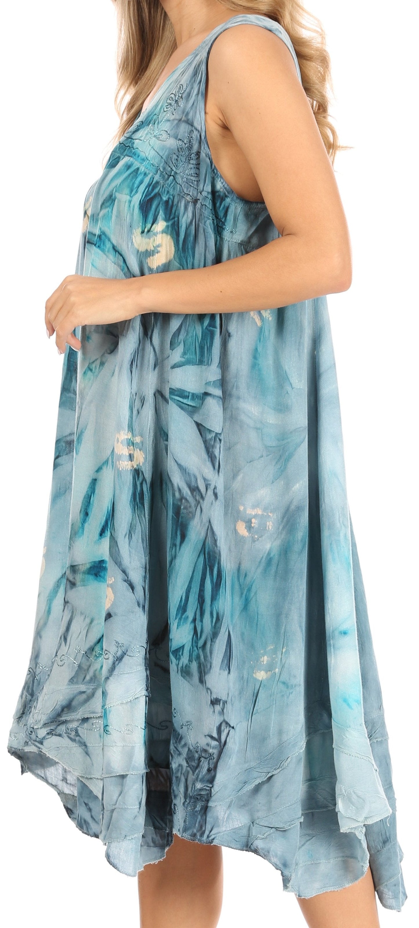 Sakkas Magy Women's Casual Summer Sleeveless Loose Tank Dress Tie-dye Floral Print - Concordia Style Boutique