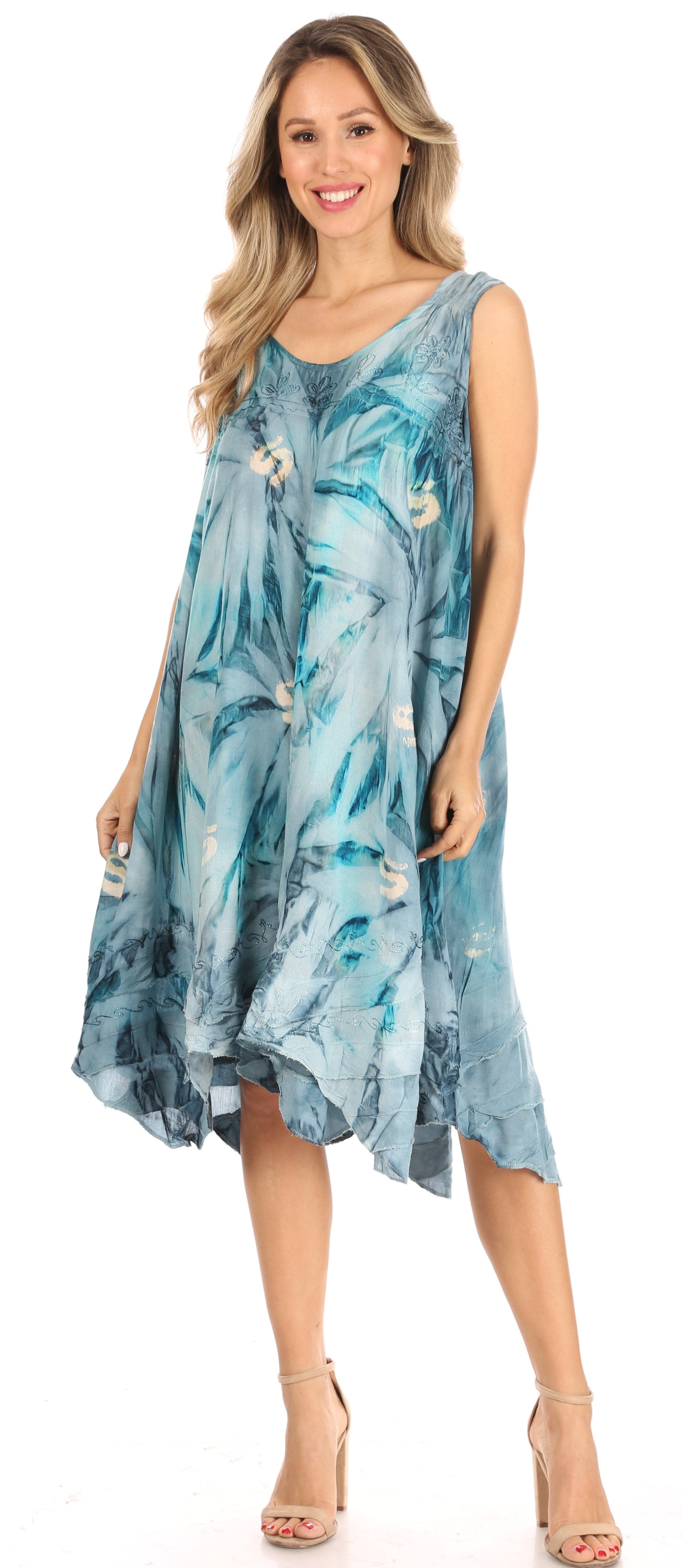 Sakkas Magy Women's Casual Summer Sleeveless Loose Tank Dress Tie-dye Floral Print - Concordia Style Boutique