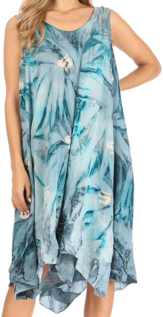 Sakkas Magy Women's Casual Summer Sleeveless Loose Tank Dress Tie-dye Floral Print - Concordia Style Boutique