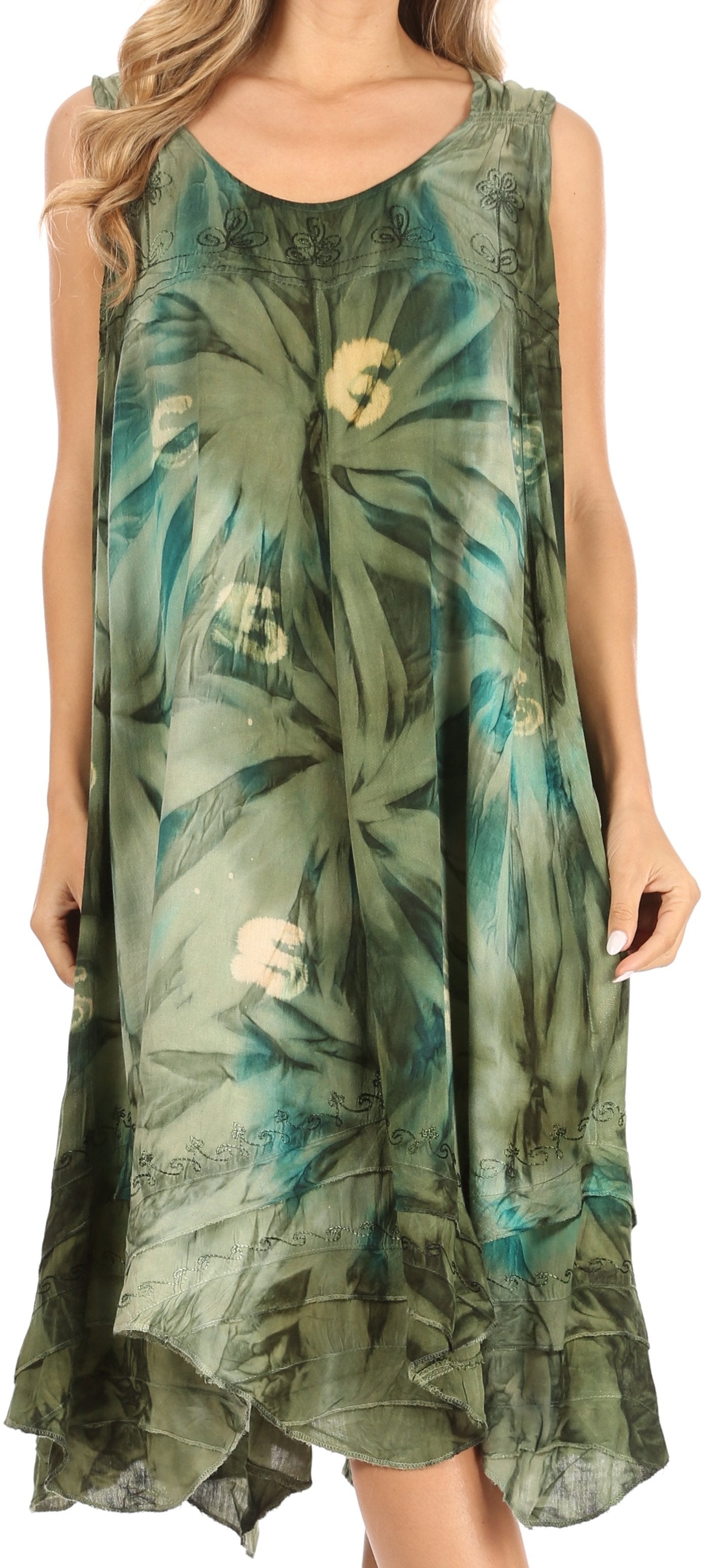 Sakkas Magy Women's Casual Summer Sleeveless Loose Tank Dress Tie-dye Floral Print - Concordia Style Boutique