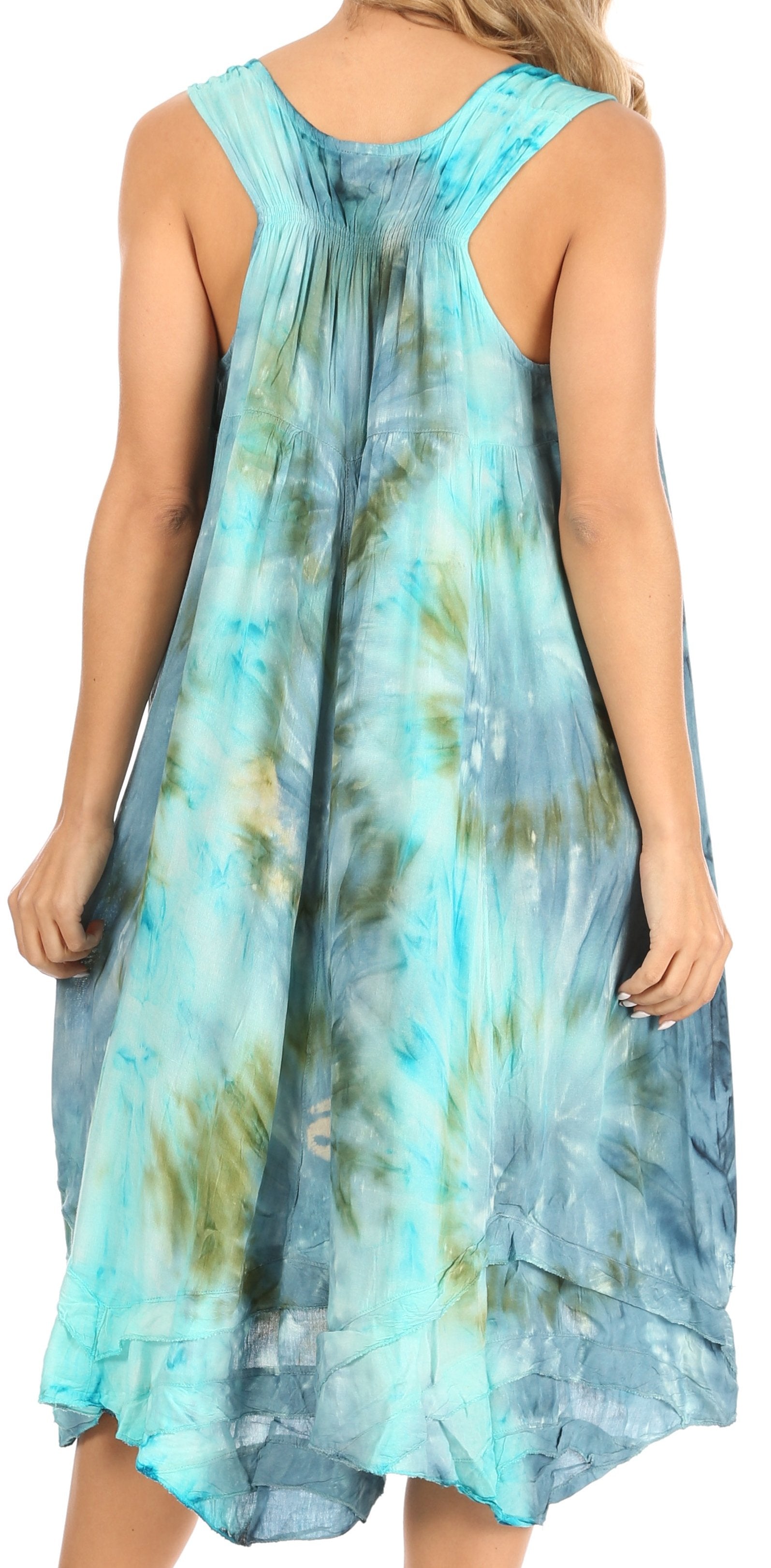 Sakkas Magy Women's Casual Summer Sleeveless Loose Tank Dress Tie-dye Floral Print - Concordia Style Boutique