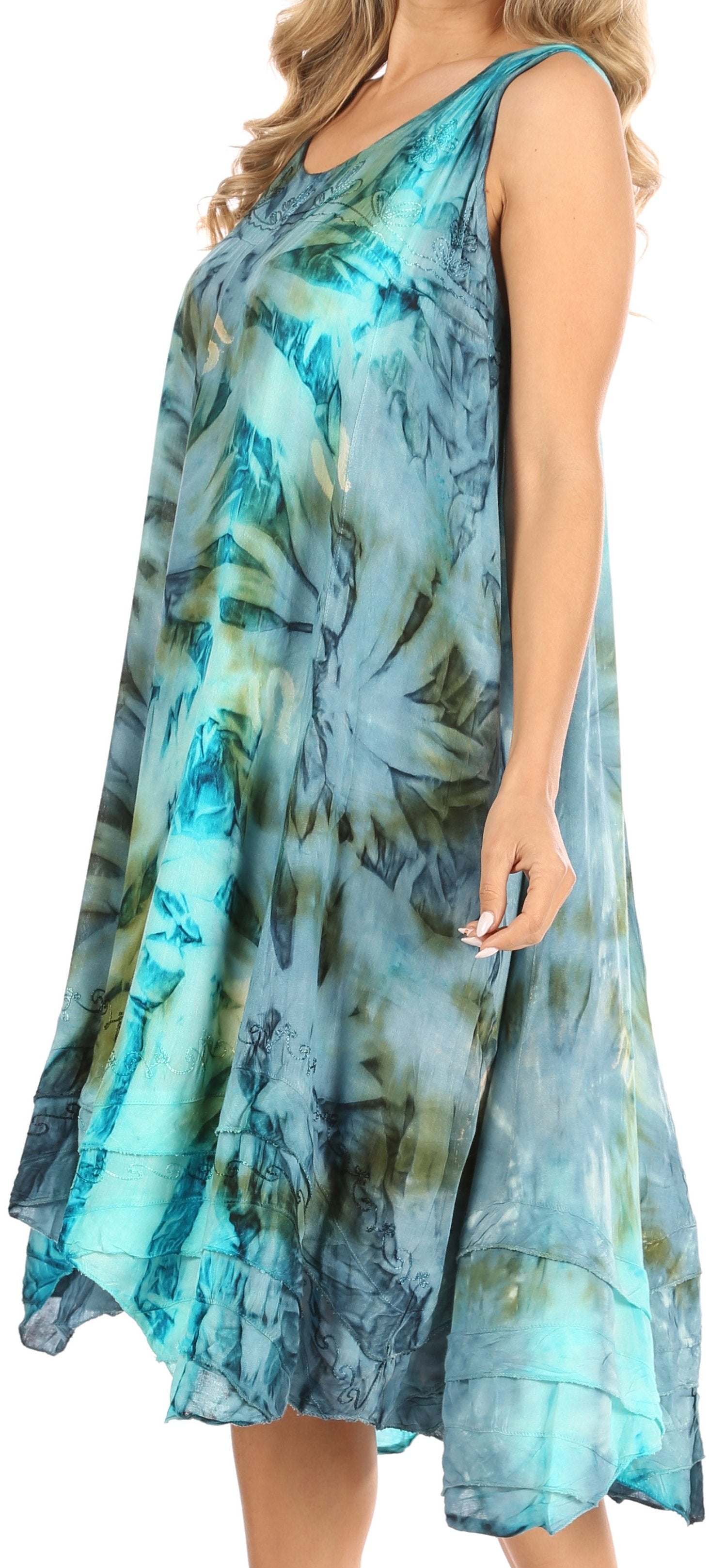 Sakkas Magy Women's Casual Summer Sleeveless Loose Tank Dress Tie-dye Floral Print - Concordia Style Boutique