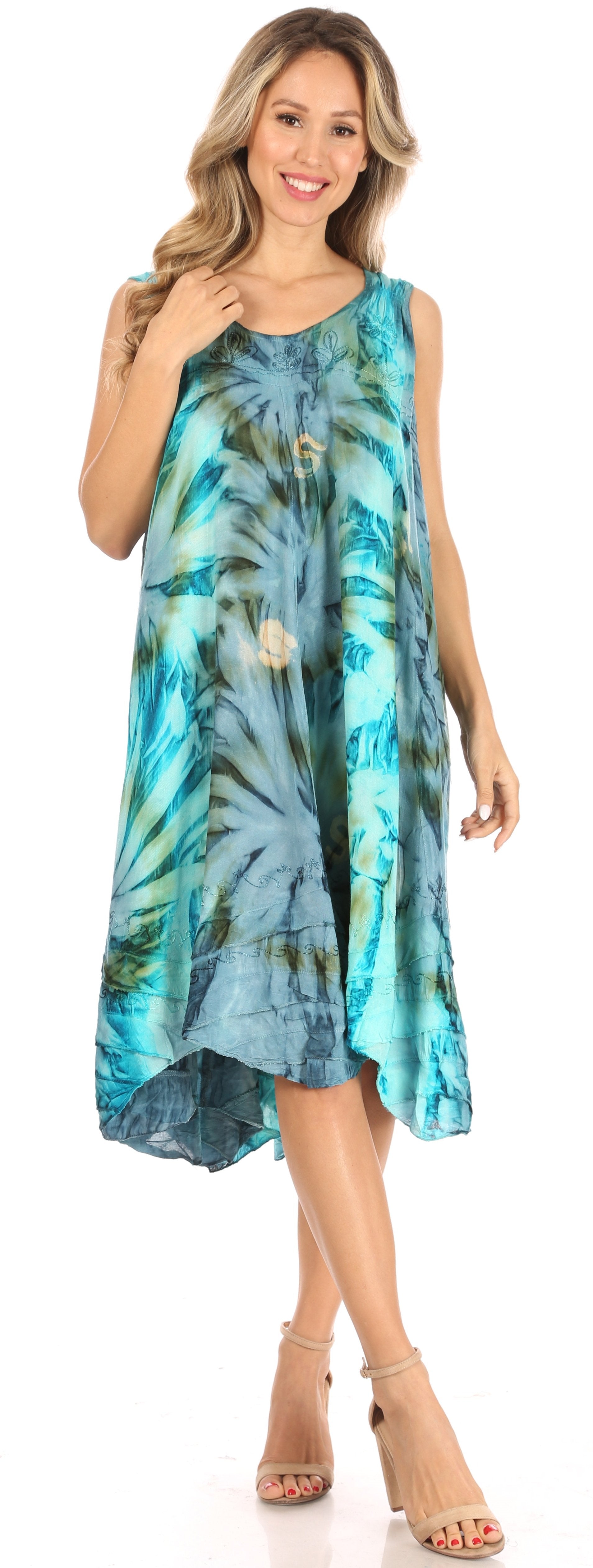 Sakkas Magy Women's Casual Summer Sleeveless Loose Tank Dress Tie-dye Floral Print - Concordia Style Boutique