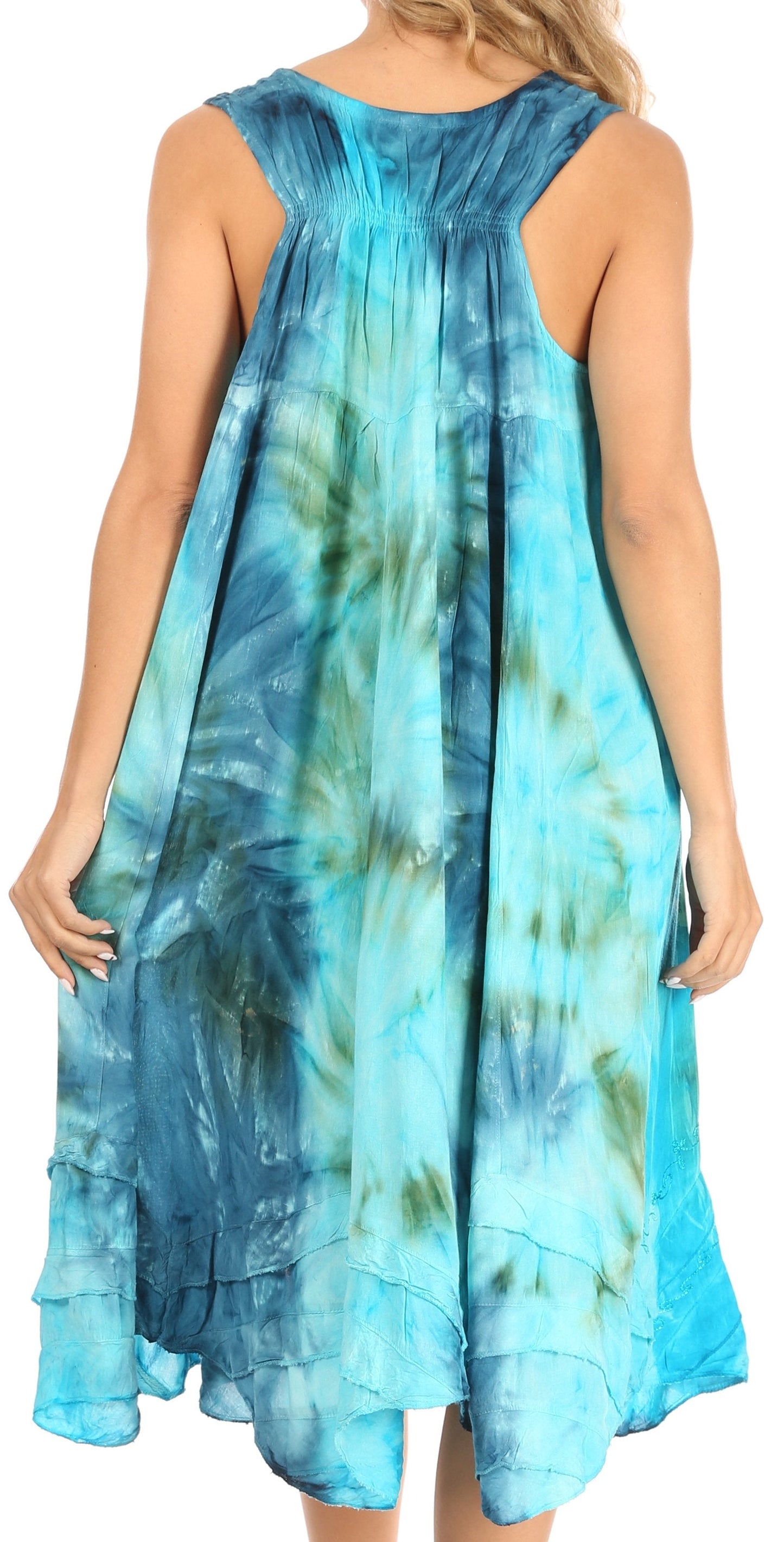 Sakkas Magy Women's Casual Summer Sleeveless Loose Tank Dress Tie-dye Floral Print - Concordia Style Boutique