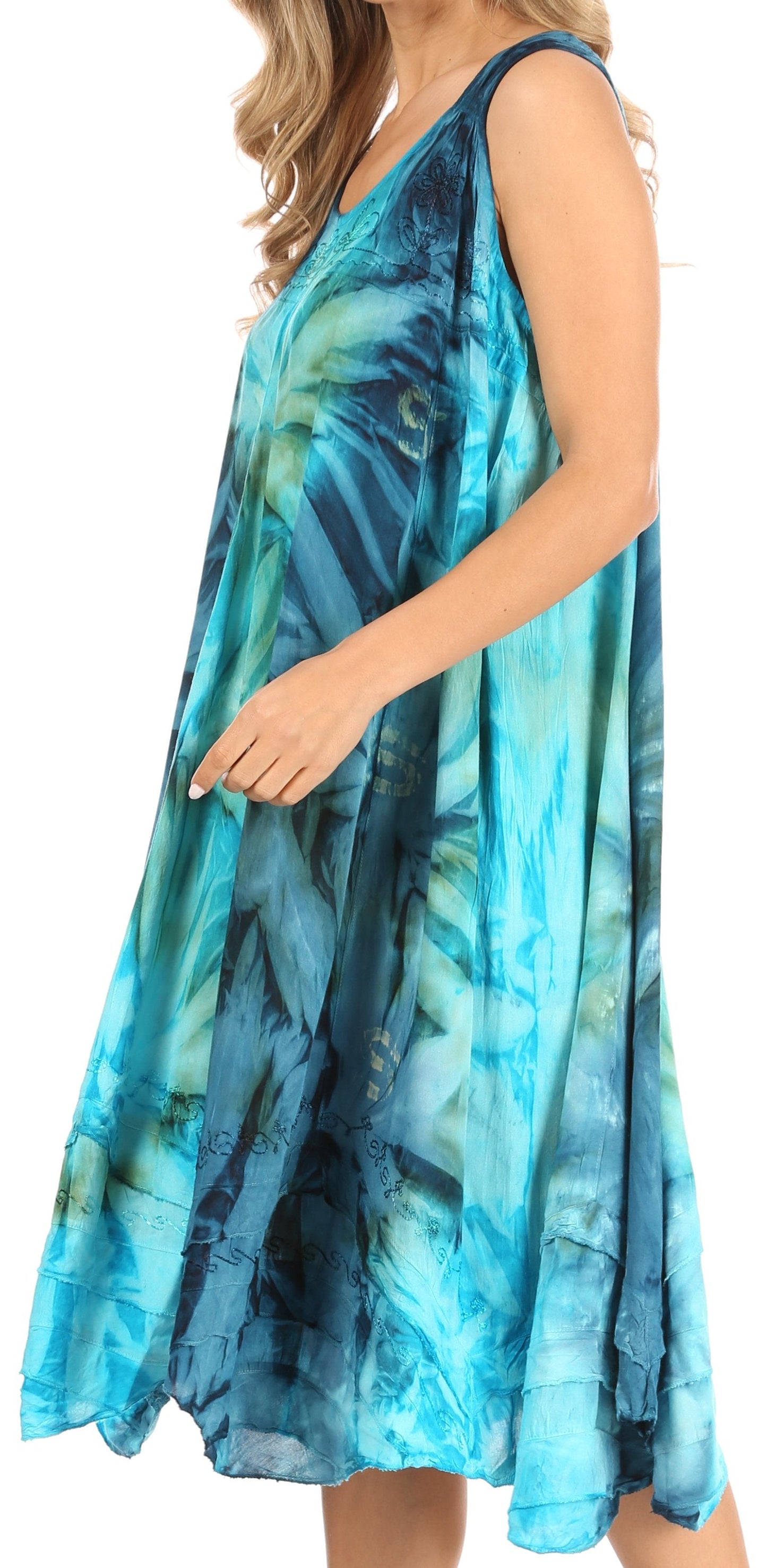 Sakkas Magy Women's Casual Summer Sleeveless Loose Tank Dress Tie-dye Floral Print - Concordia Style Boutique