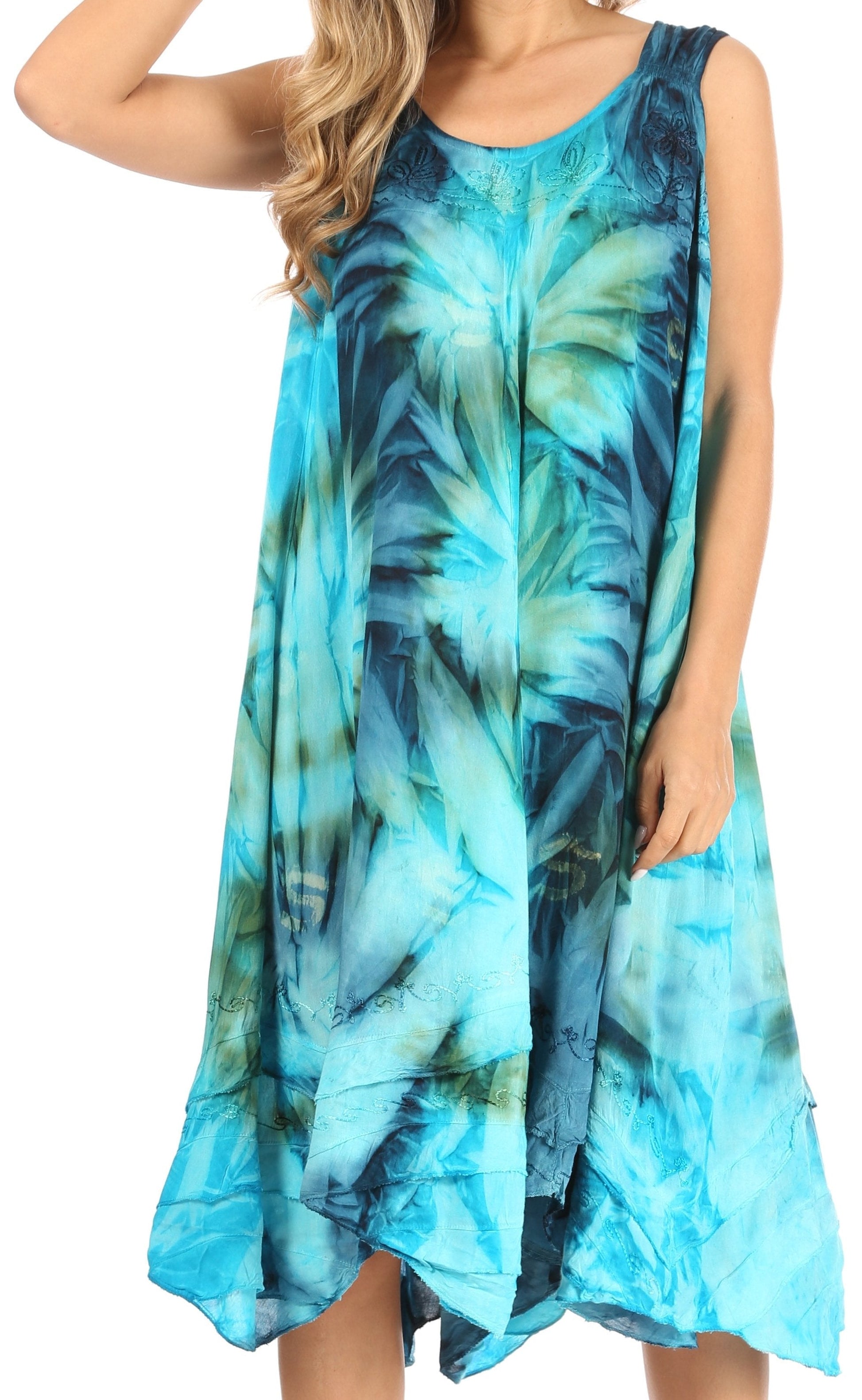 Sakkas Magy Women's Casual Summer Sleeveless Loose Tank Dress Tie-dye Floral Print - Concordia Style Boutique