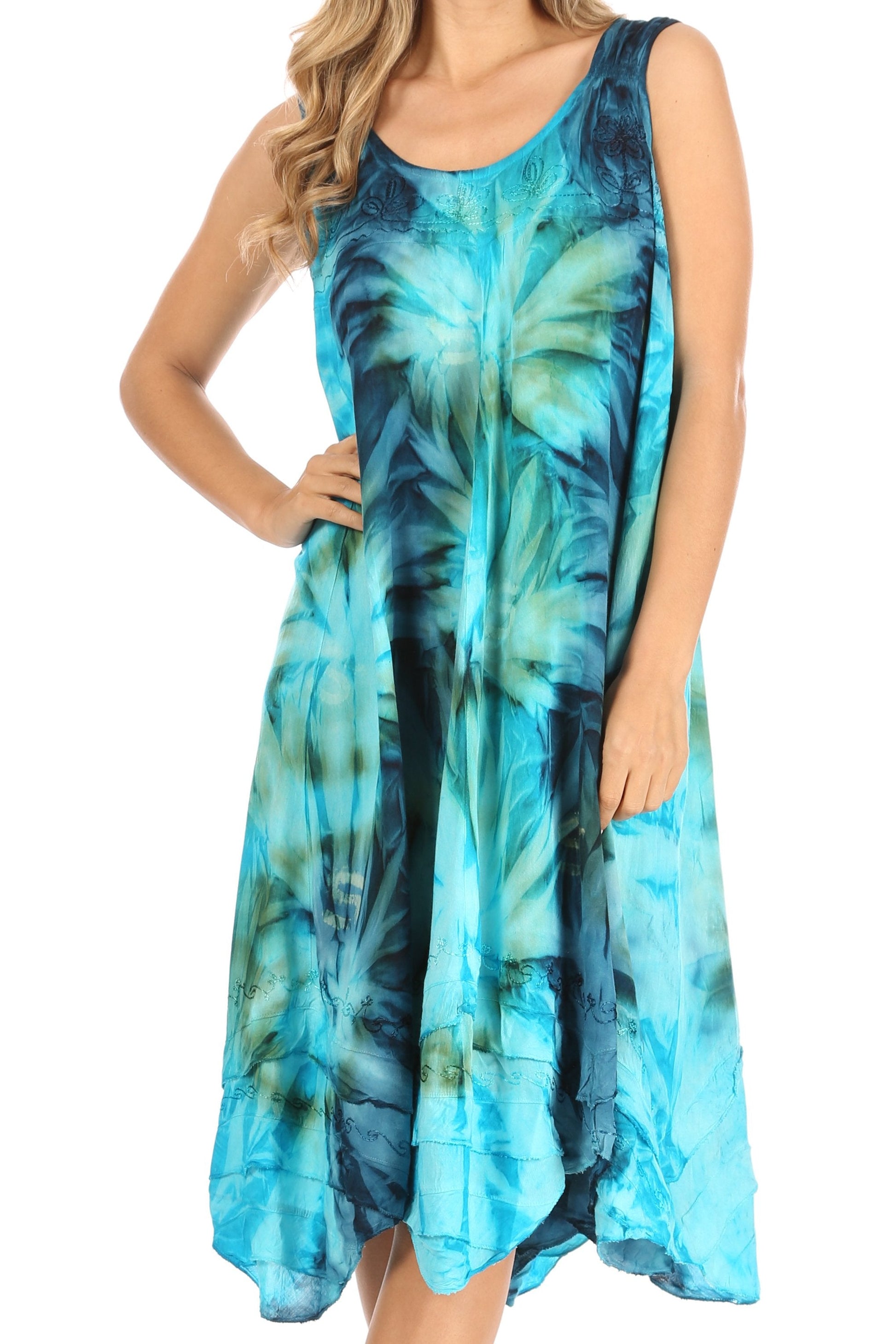 Sakkas Magy Women's Casual Summer Sleeveless Loose Tank Dress Tie-dye Floral Print - Concordia Style Boutique