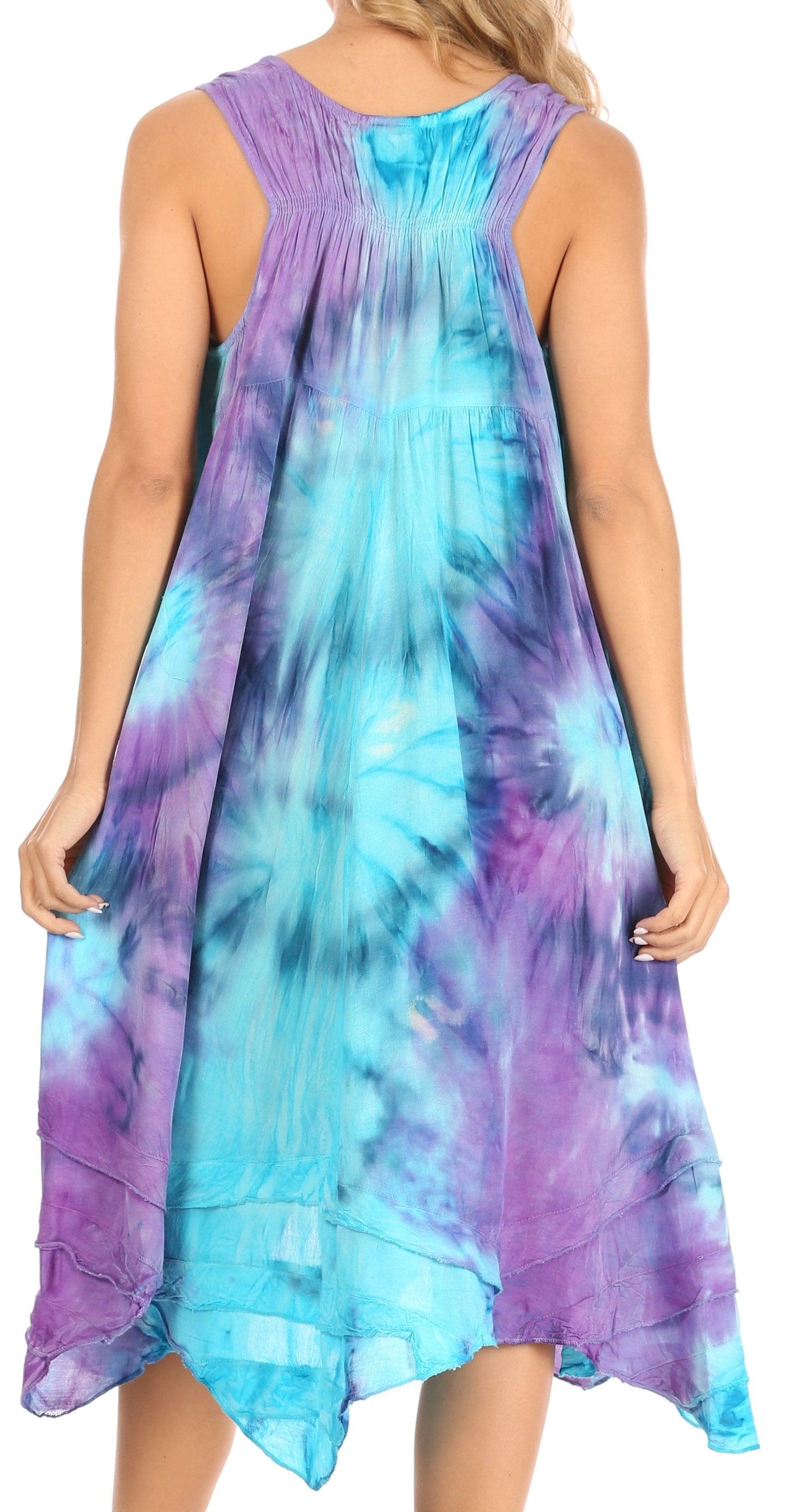 Sakkas Magy Women's Casual Summer Sleeveless Loose Tank Dress Tie-dye Floral Print - Concordia Style Boutique