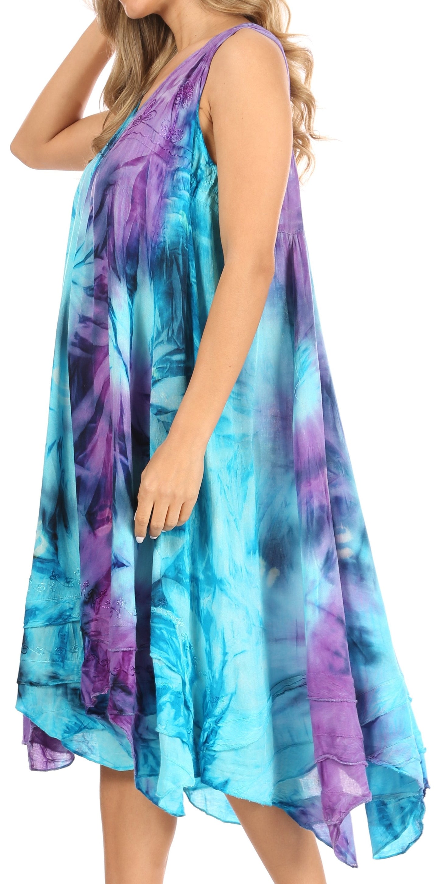 Sakkas Magy Women's Casual Summer Sleeveless Loose Tank Dress Tie-dye Floral Print - Concordia Style Boutique