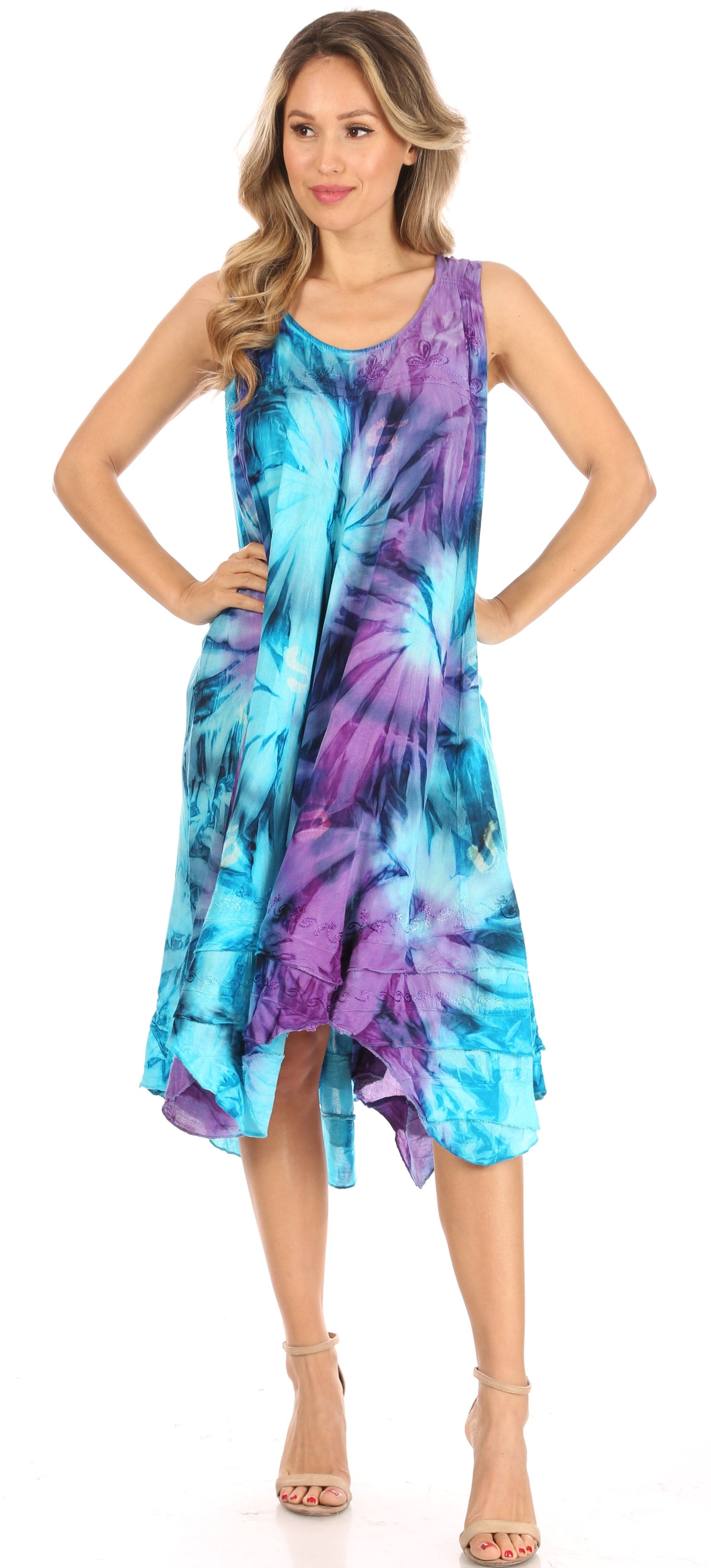 Sakkas Magy Women's Casual Summer Sleeveless Loose Tank Dress Tie-dye Floral Print - Concordia Style Boutique
