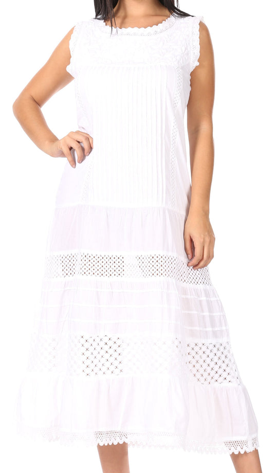 Sakkas Fiona Casual Summer Sleeveless Long Maxi Boho Peasant Dress w/Lace Floral - Concordia Style Boutique