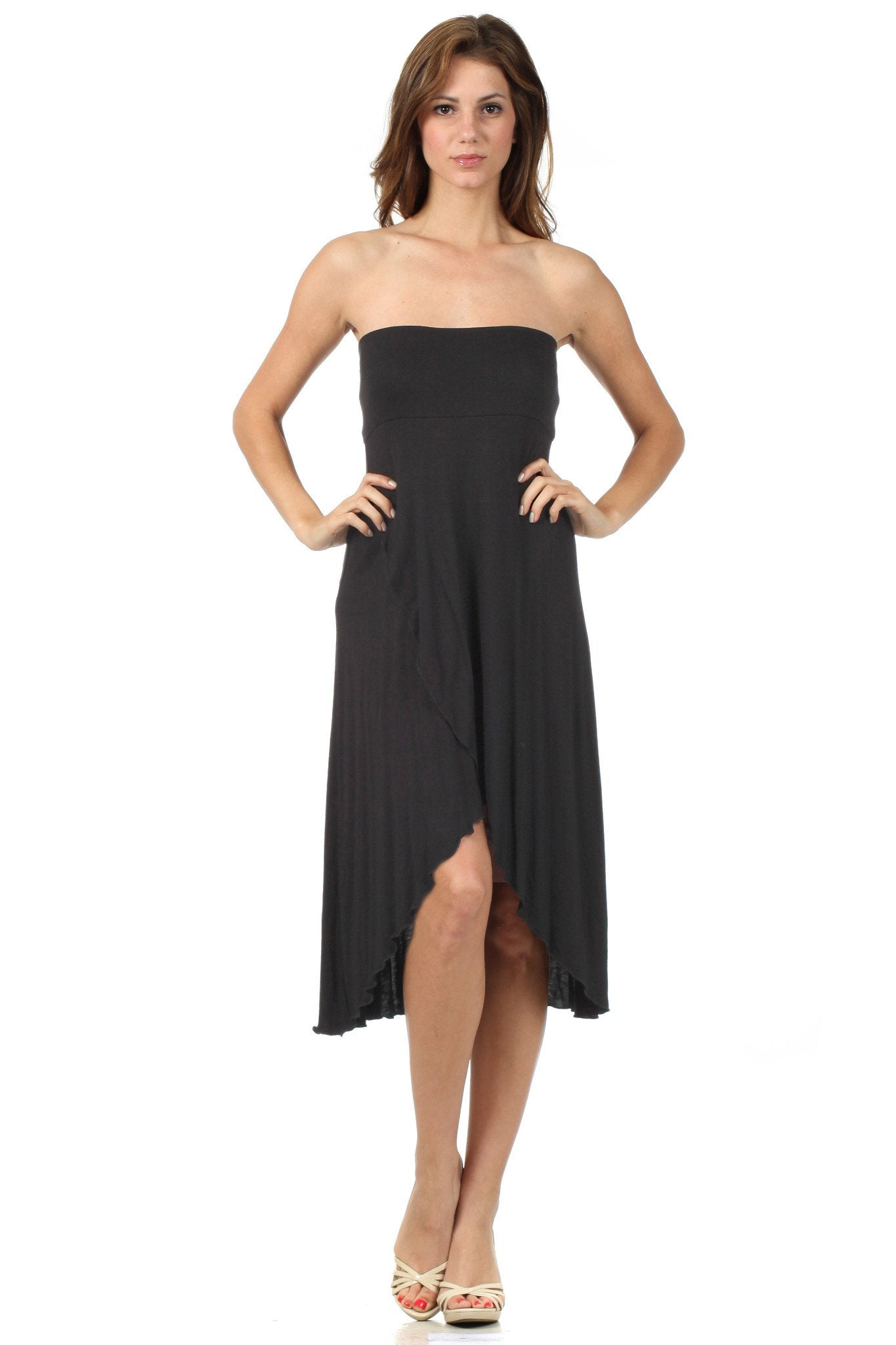 Sakkas Soft Jersey Feel Solid Color Strapless High Low Dress / Skirt - Concordia Style Boutique