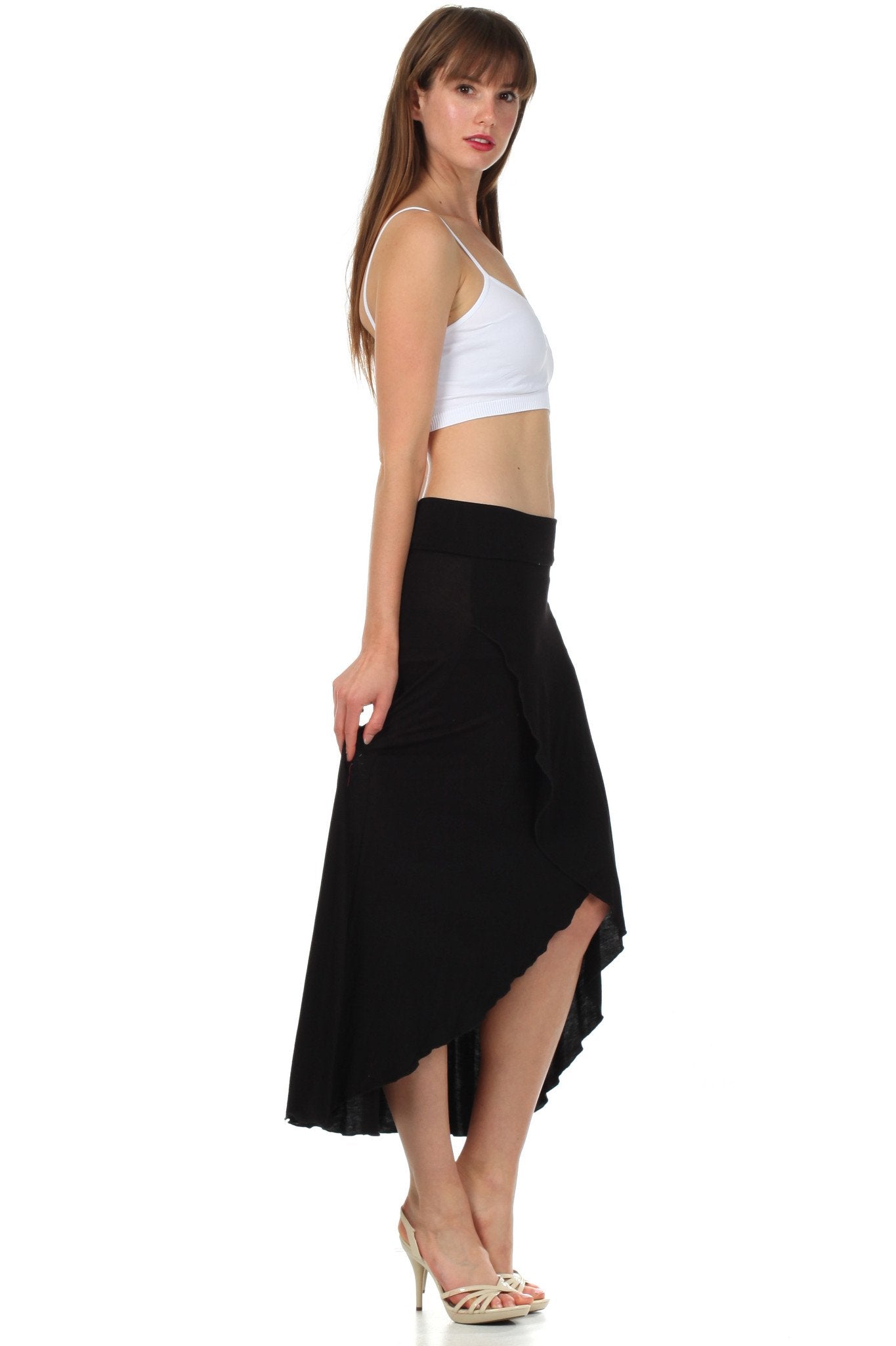 Sakkas Soft Jersey Feel Solid Color Strapless High Low Dress / Skirt - Concordia Style Boutique