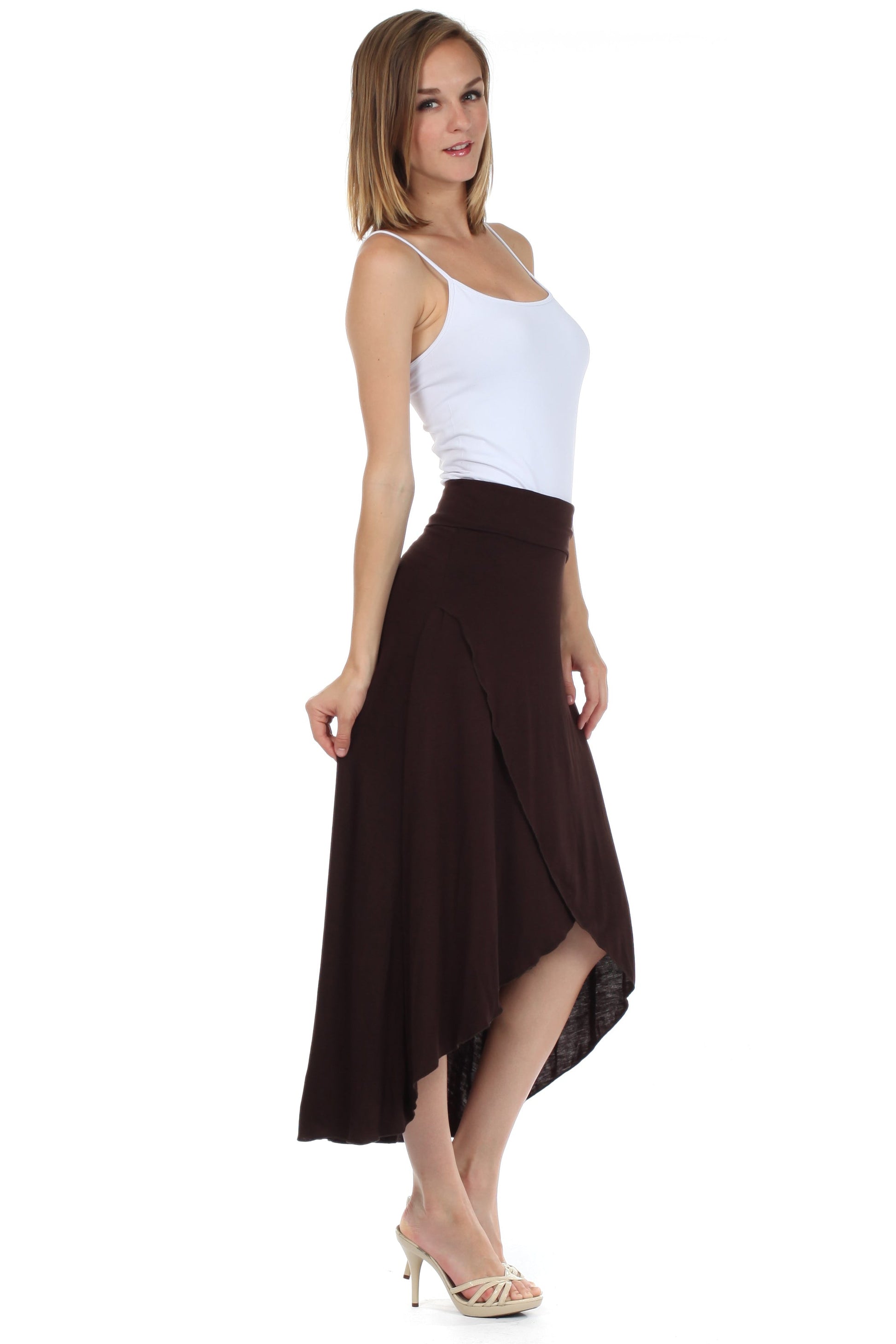 Sakkas Soft Jersey Feel Solid Color Strapless High Low Dress / Skirt - Concordia Style Boutique