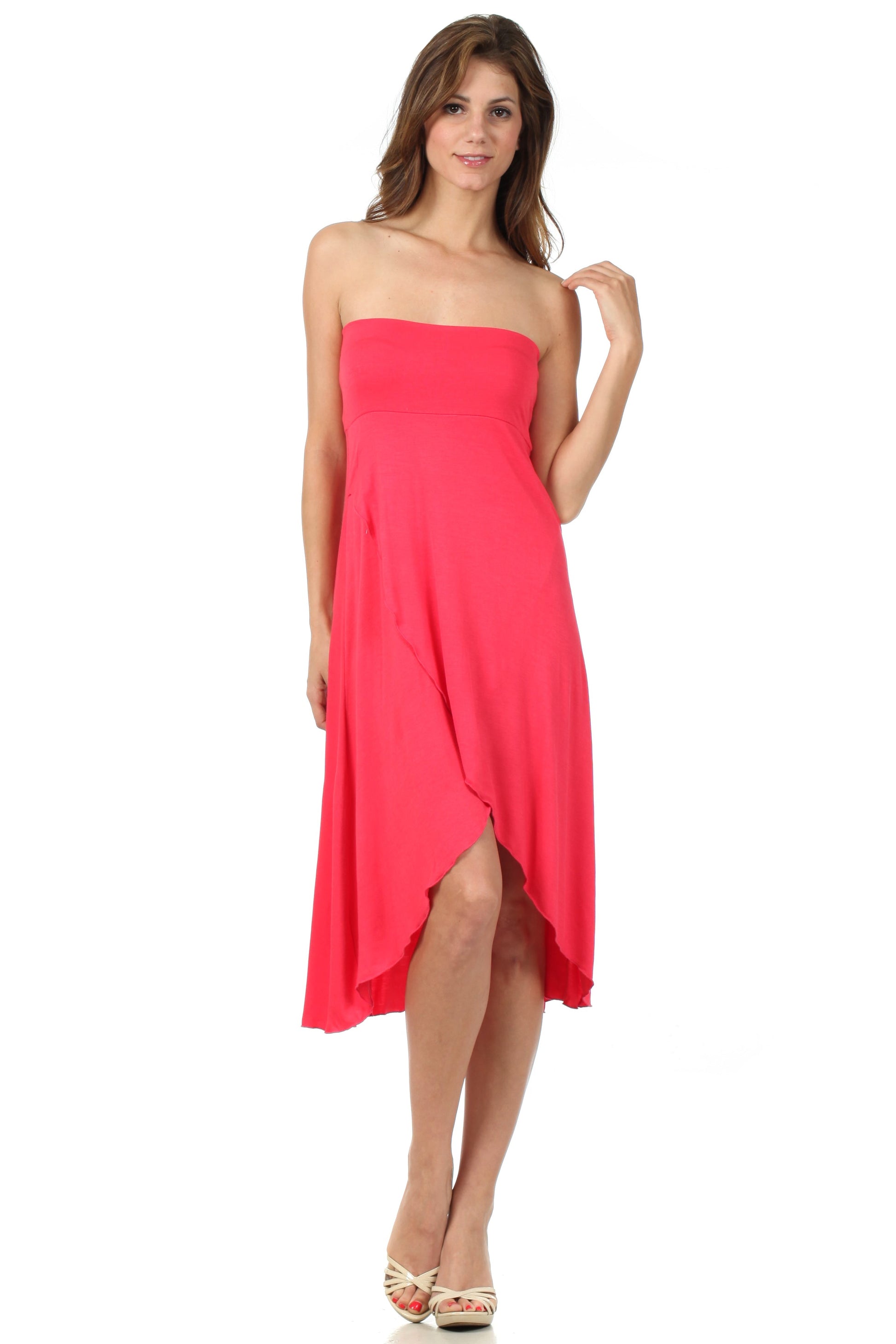 Sakkas Soft Jersey Feel Solid Color Strapless High Low Dress / Skirt - Concordia Style Boutique