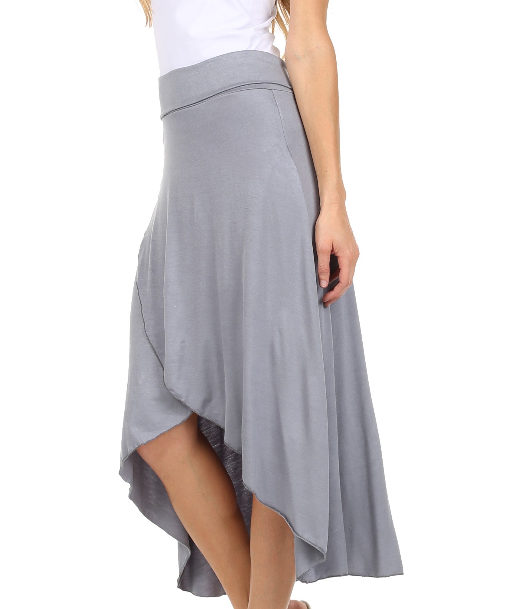 Sakkas Soft Jersey Feel Solid Color Strapless High Low Dress / Skirt - Concordia Style Boutique