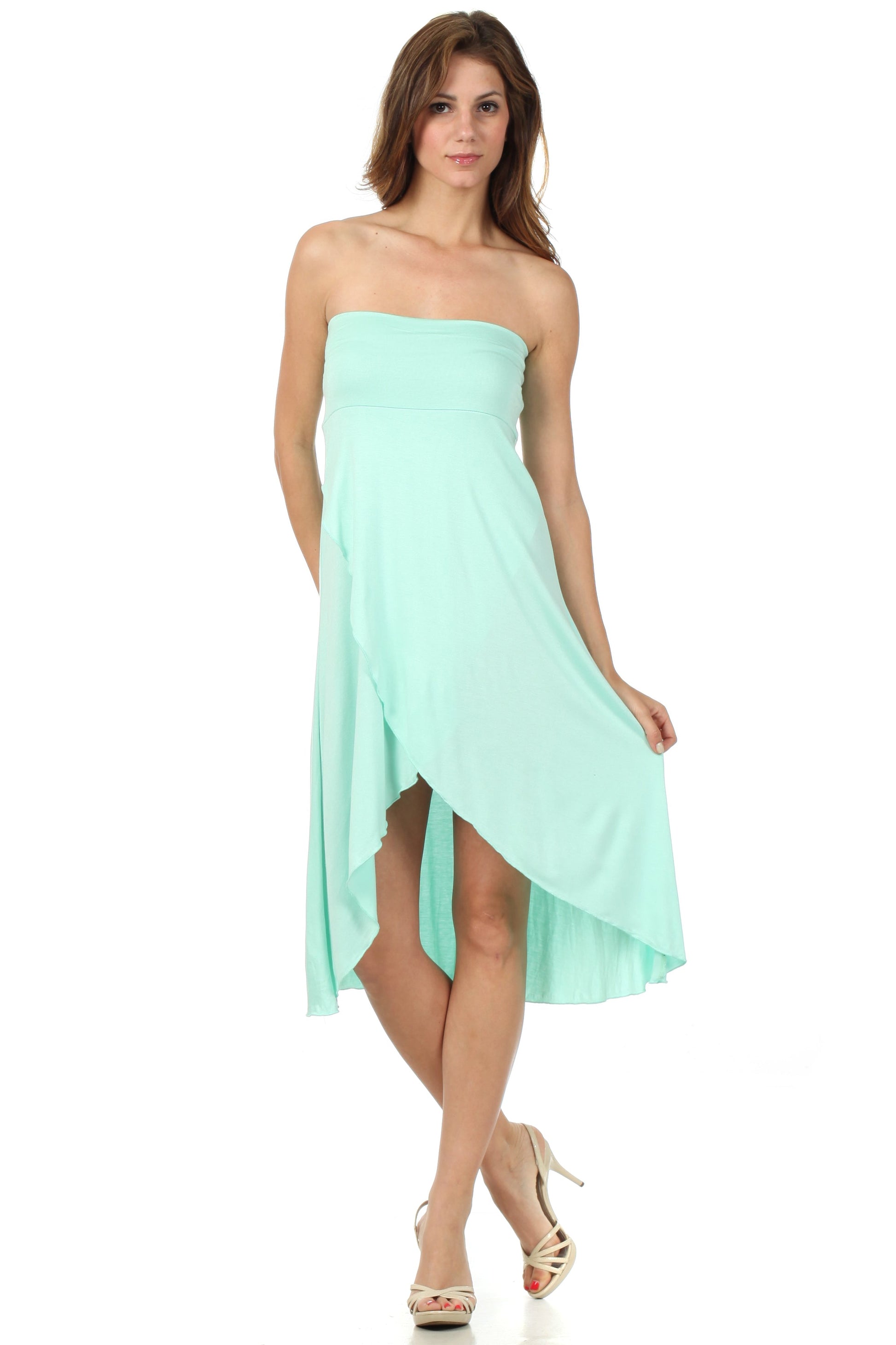 Sakkas Soft Jersey Feel Solid Color Strapless High Low Dress / Skirt - Concordia Style Boutique