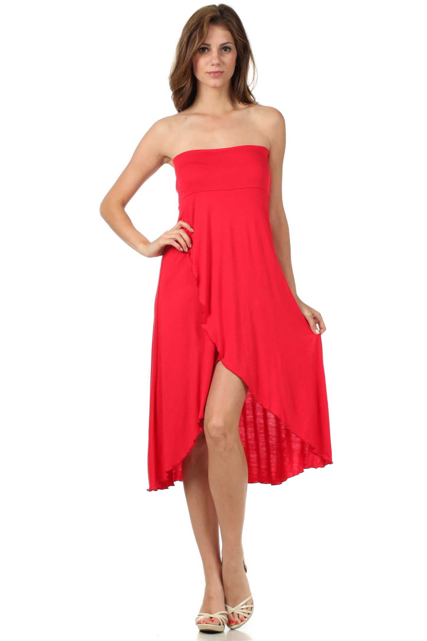 Sakkas Soft Jersey Feel Solid Color Strapless High Low Dress / Skirt - Concordia Style Boutique