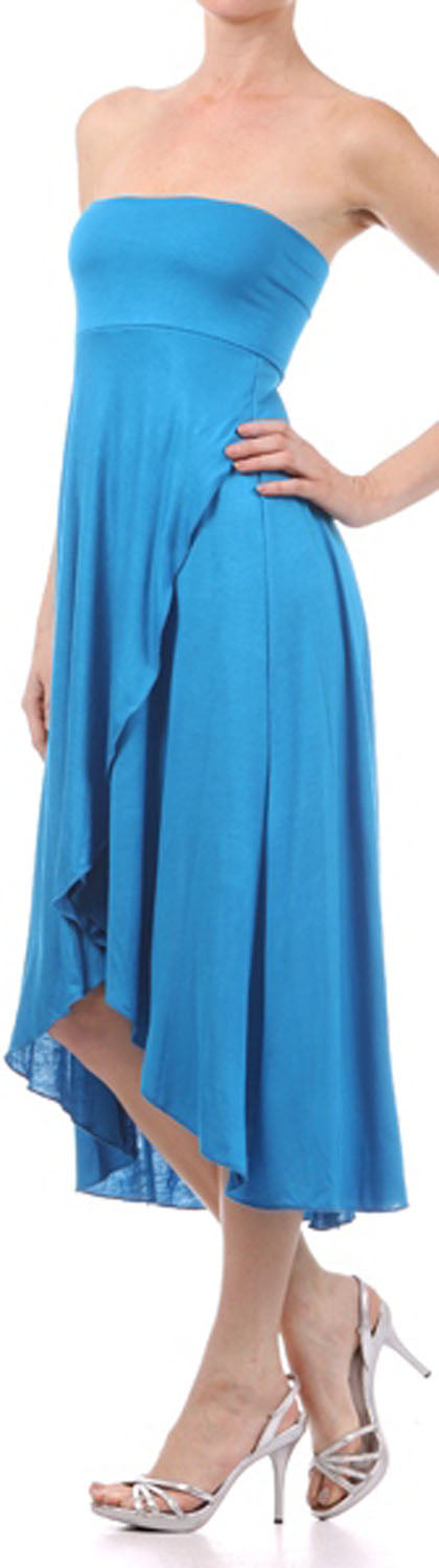 Sakkas Soft Jersey Feel Solid Color Strapless High Low Dress / Skirt - Concordia Style Boutique
