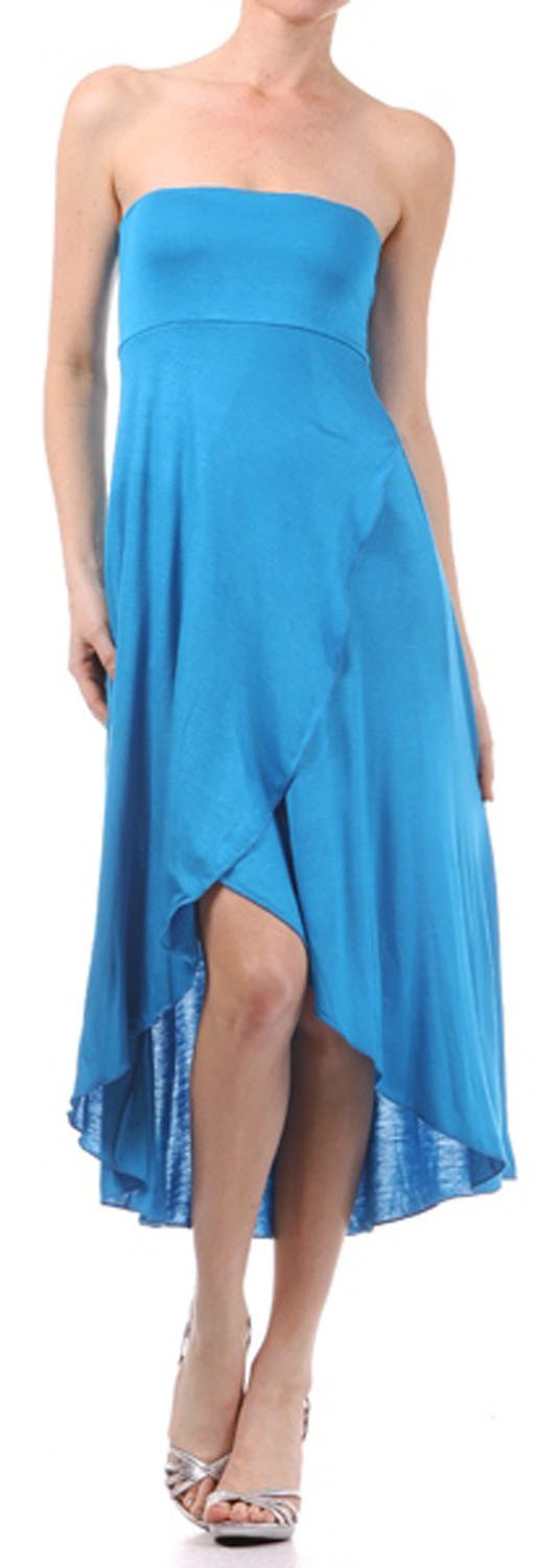 Sakkas Soft Jersey Feel Solid Color Strapless High Low Dress / Skirt - Concordia Style Boutique