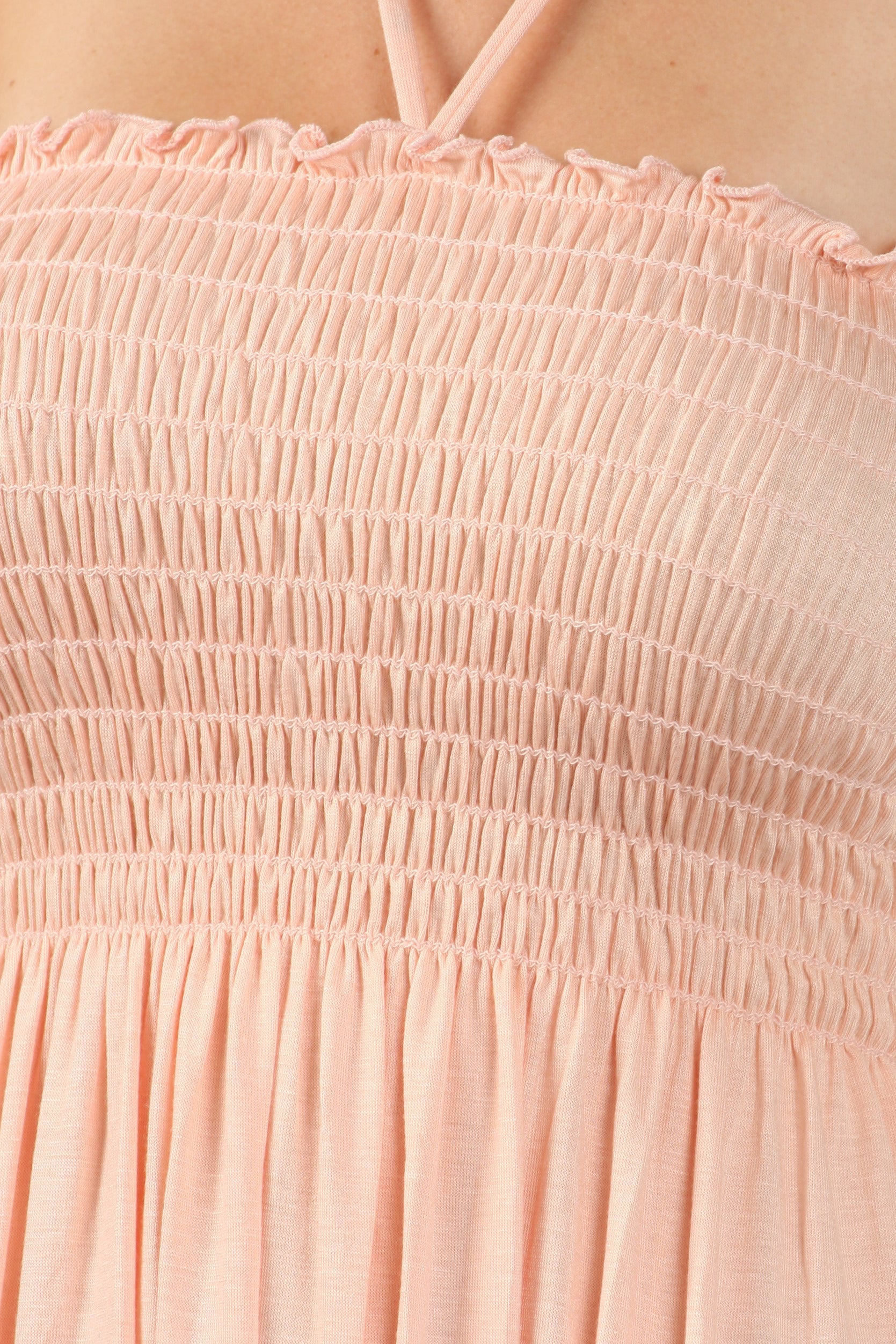 Sakkas Soft Jersey Feel Solid Color Smocked Bodice String Halter Long Dress - Concordia Style Boutique